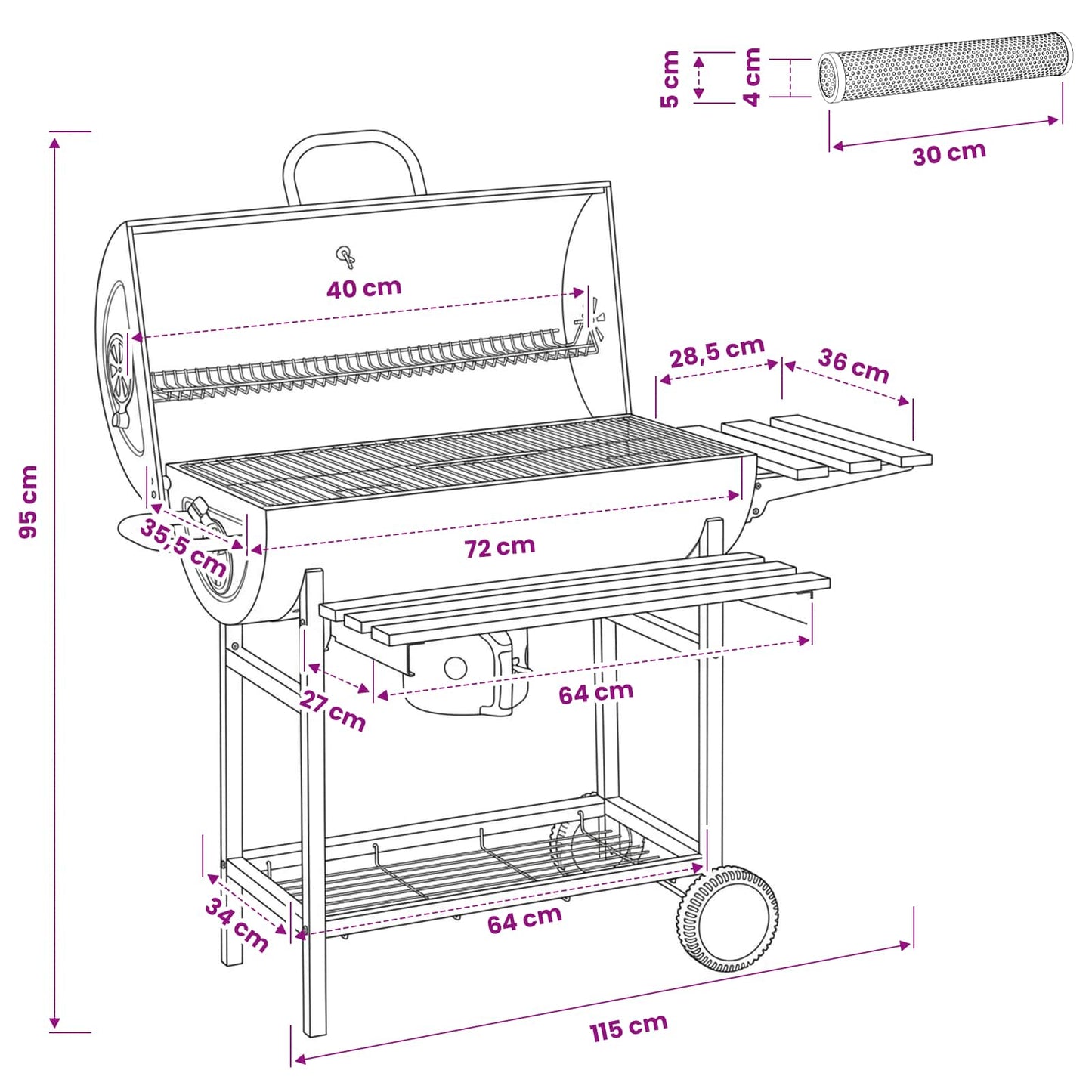 Barrel Grill with Wheels and Shelves 3 pcs 115 x 85 x 95 cm