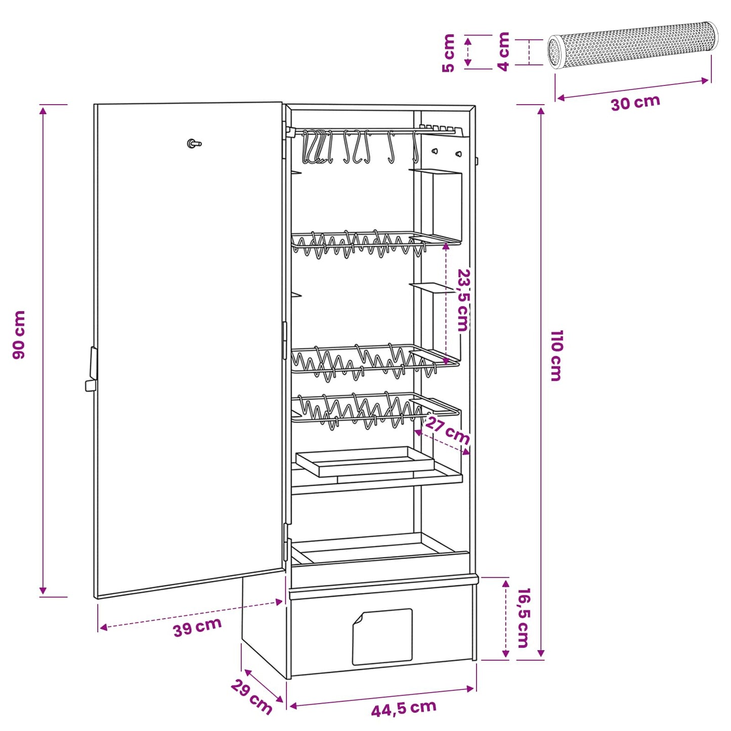 Smoker Oven 3 pcs 44.5 x 29 x 110 cm Galvanised steel Silver