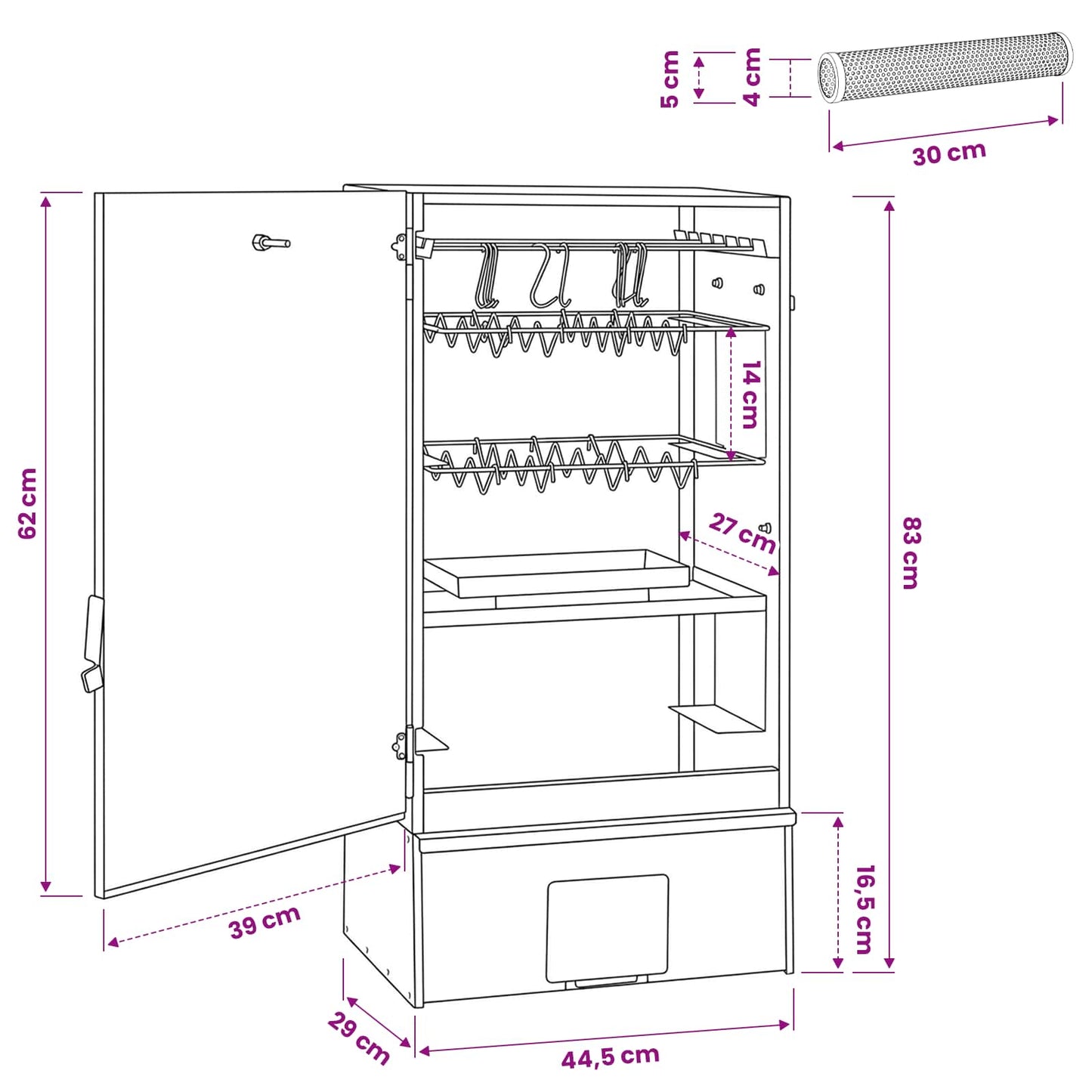 Smoker Oven 3 pcs 44.5 x 29 x 83 cm Galvanised steel Silver