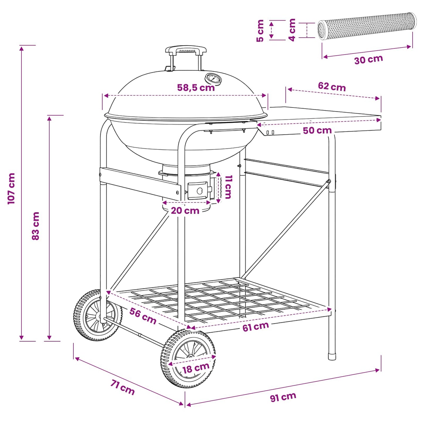 Charcoal Grill with Smoker Tubes 91 x 71 x 107 cm Steel Black