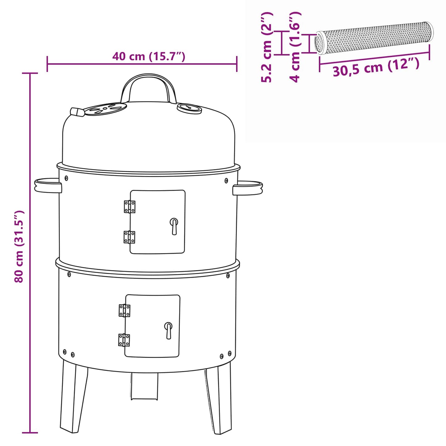 Outdoor Grill Ø 40 x 80 cm Steel Black