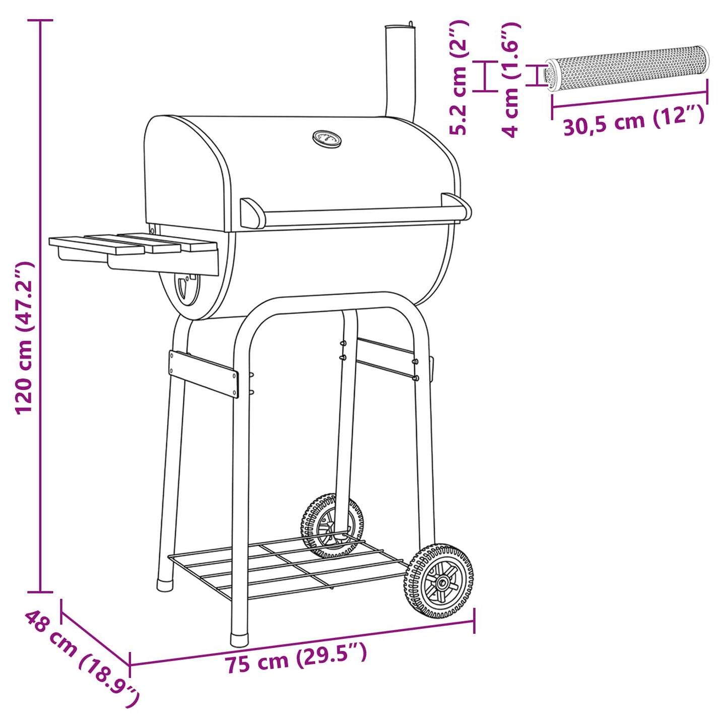 Charcoal Grill 75 x 48 x 120 cm Powder-coated steel and Plastic