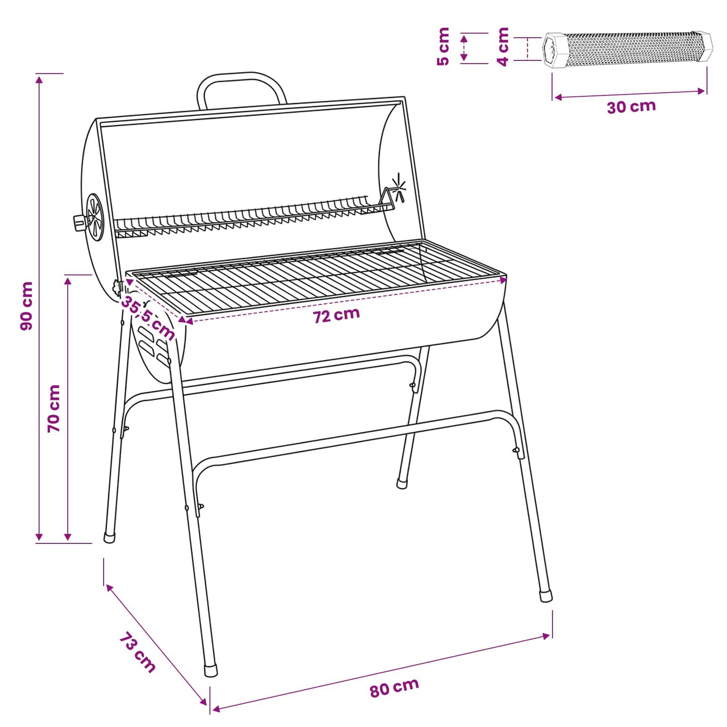 Barrel Grill with 2 Cooking Grids 3 pcs 80 x 73 x 90 cm Metal