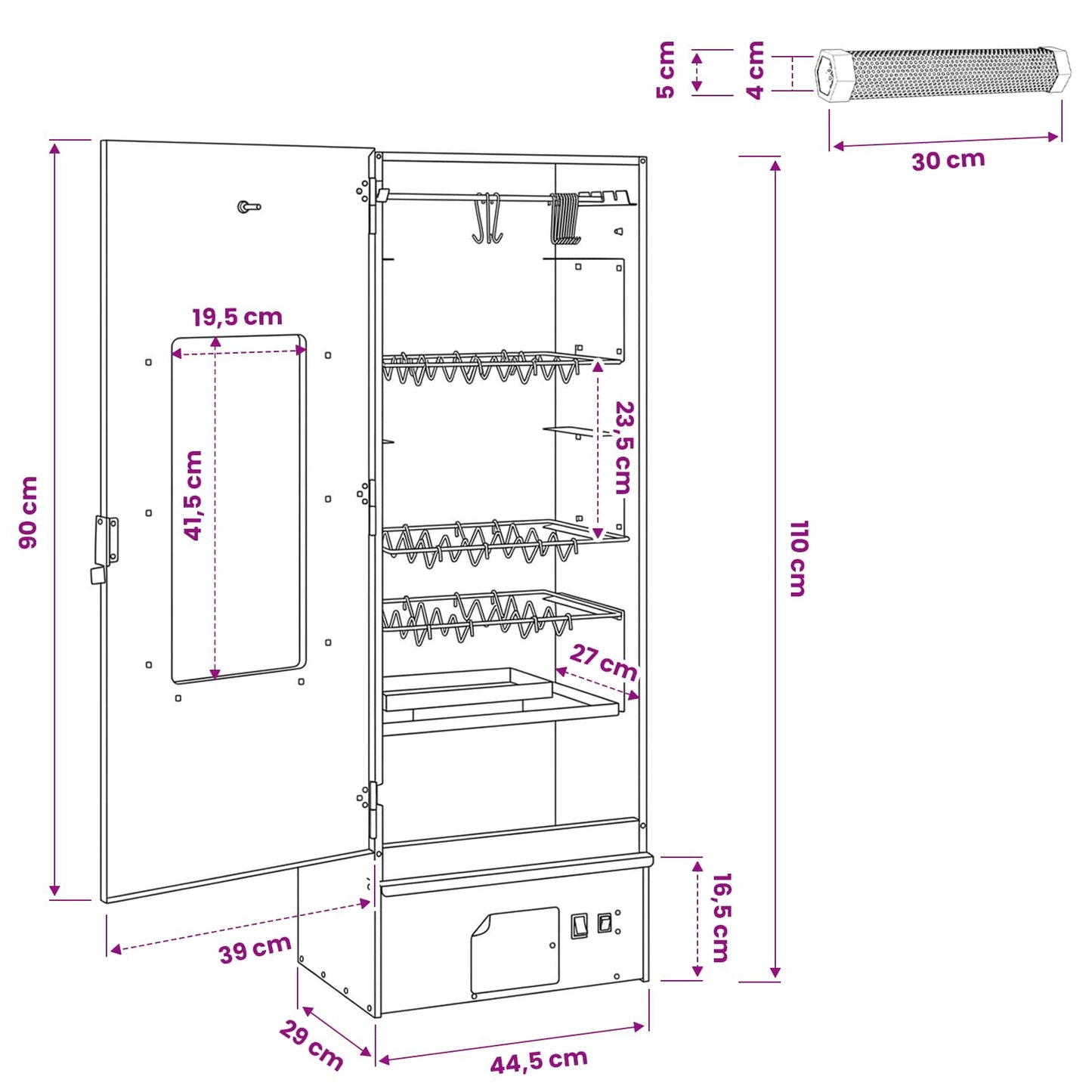 Smoker Oven 3 pcs 44.5 x 29 x 110 cm Galvanised steel Silver