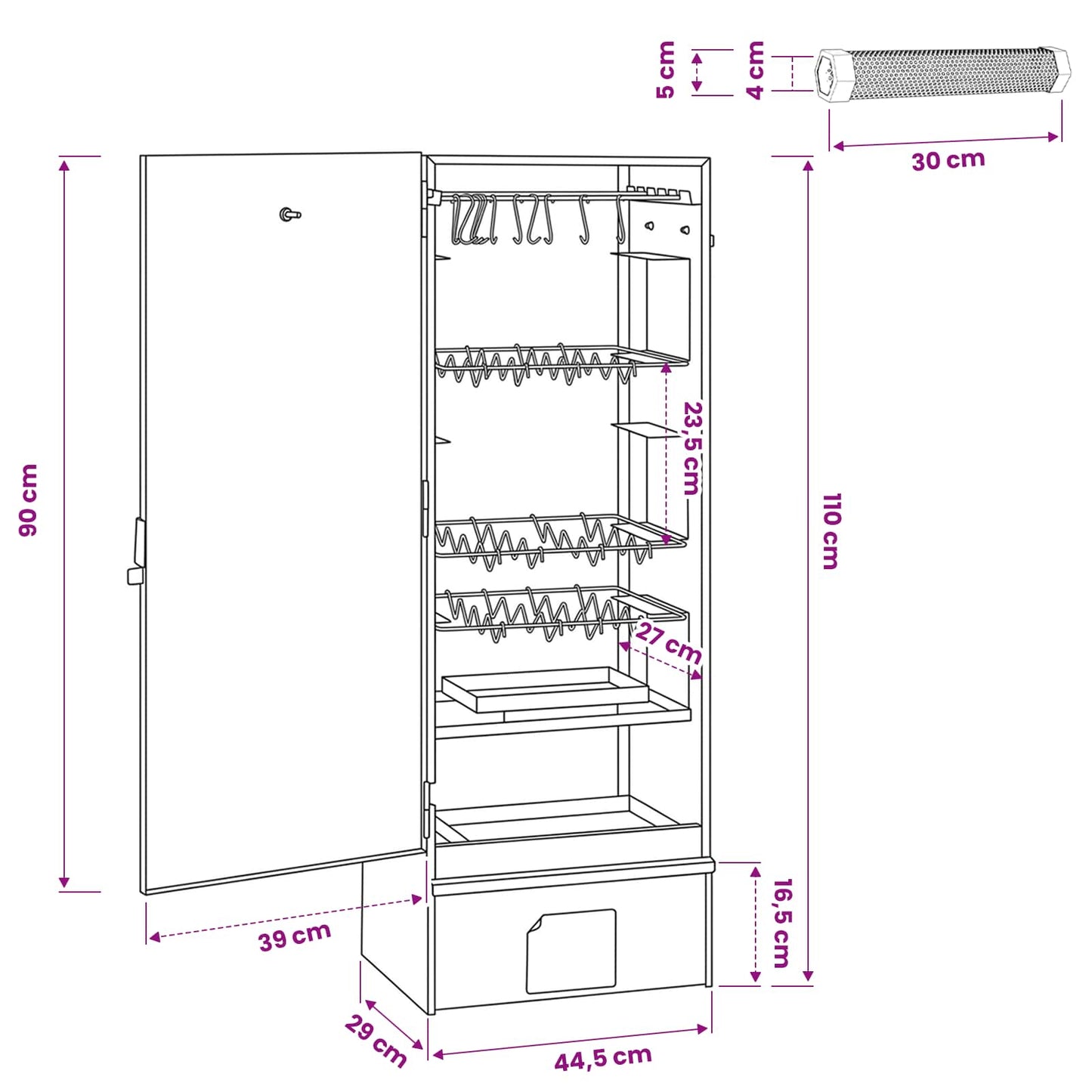 Smoker Oven 3 pcs 44.5 x 29 x 110 cm Galvanised steel Silver