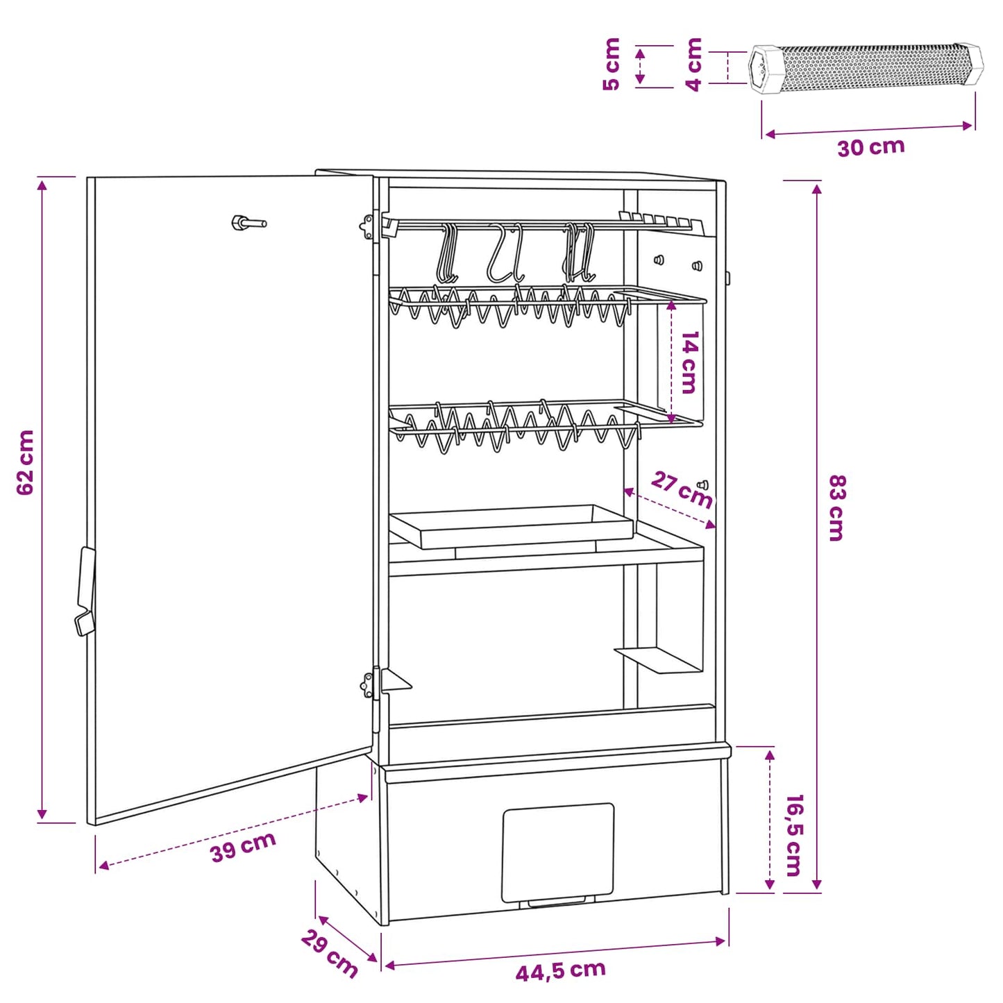 Smoker Oven 3 pcs 44.5 x 29 x 83 cm Galvanised steel Silver