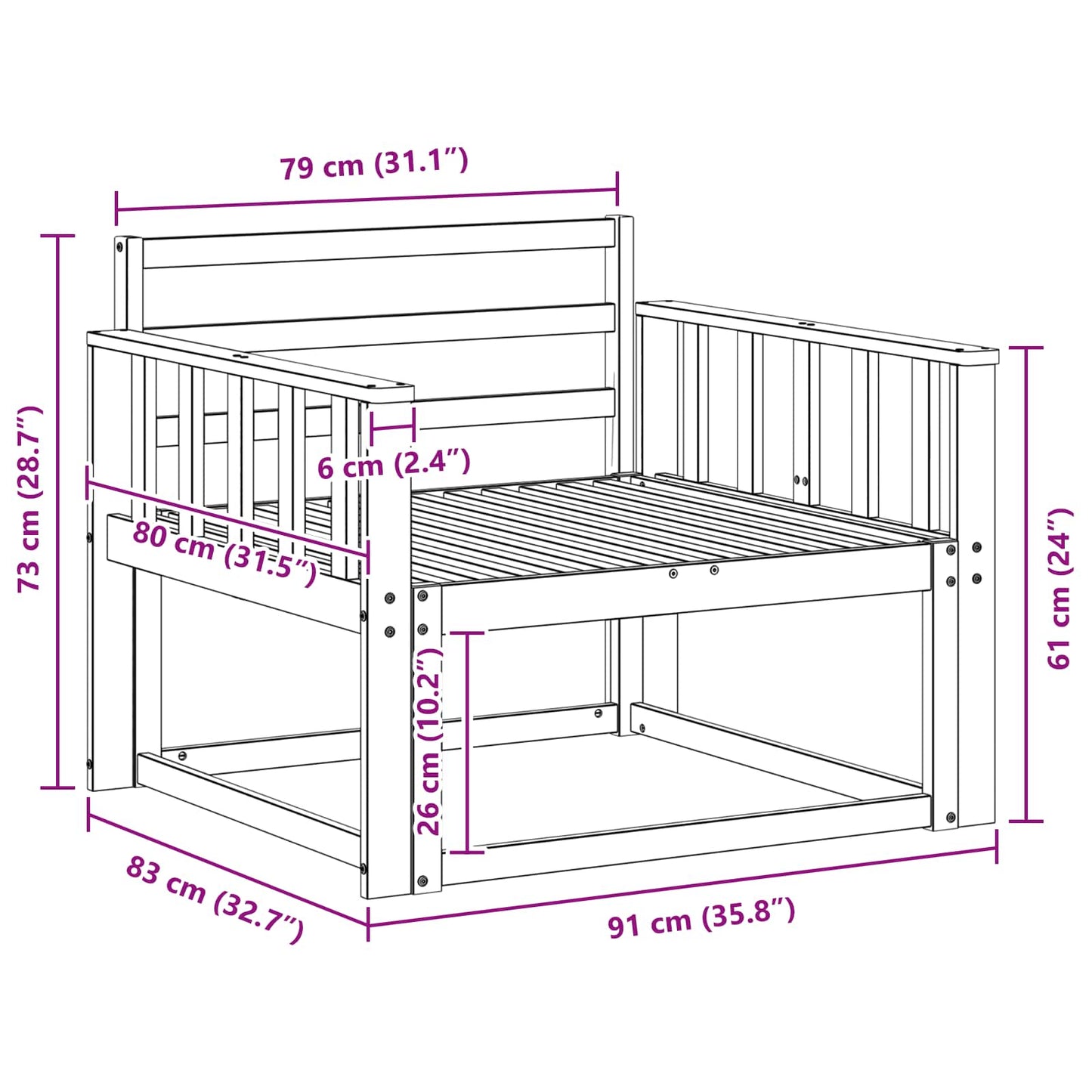 Outdoor Middle Sofa Solid Acacia Wood White