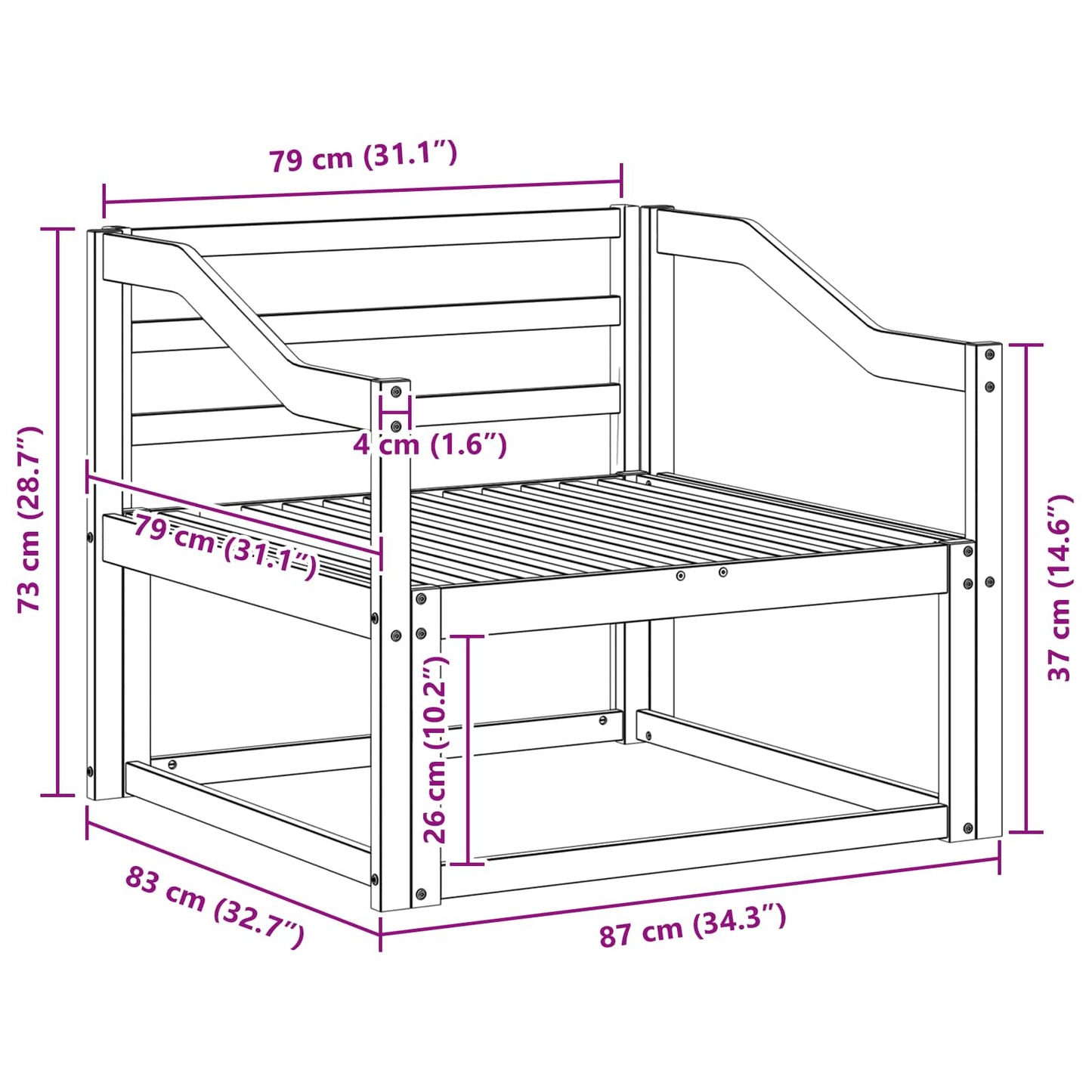 Outdoor Middle Sofa Solid Acacia Wood White