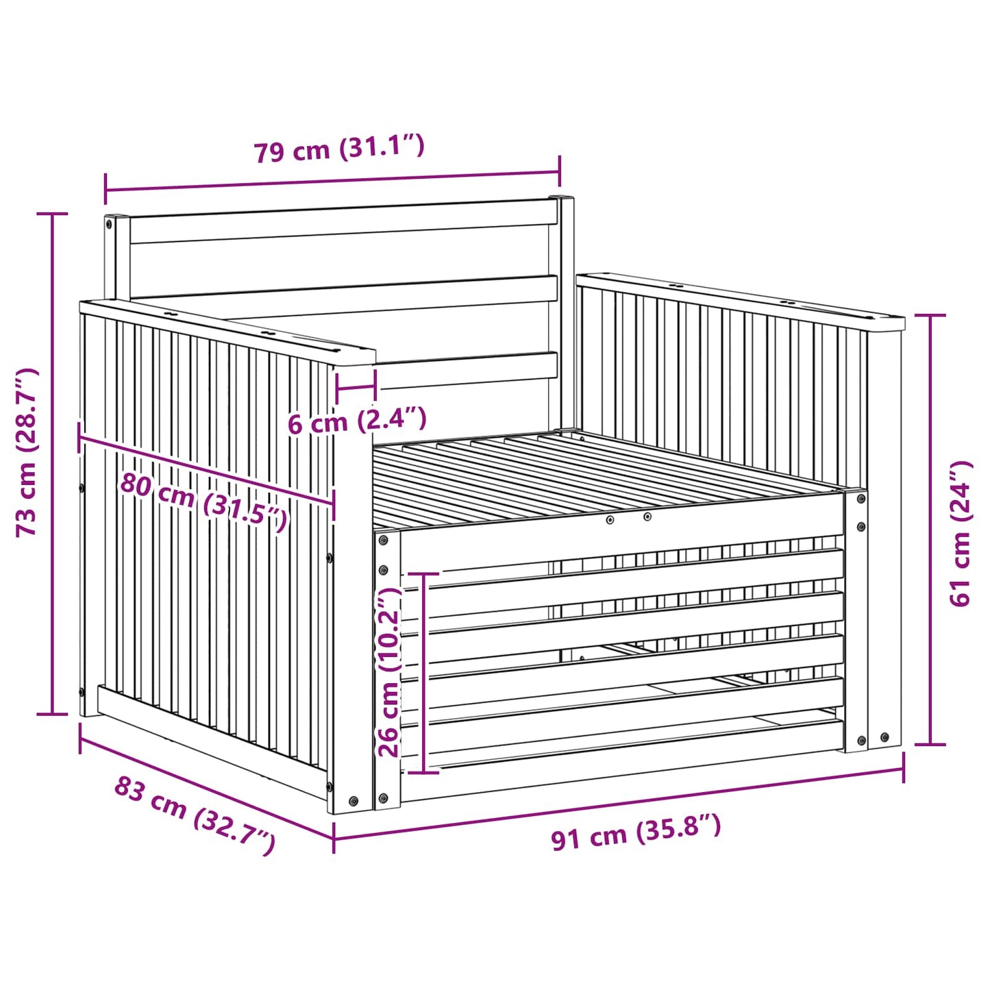 Outdoor Sofa Solid Acacia Wood White