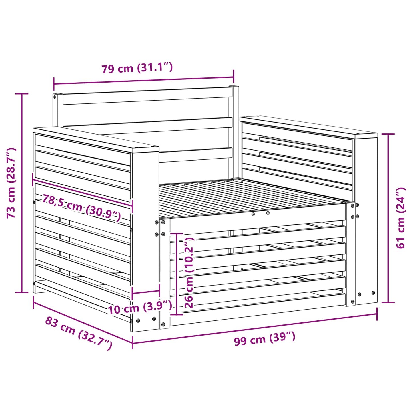 Outdoor Sofa Solid Acacia Wood White