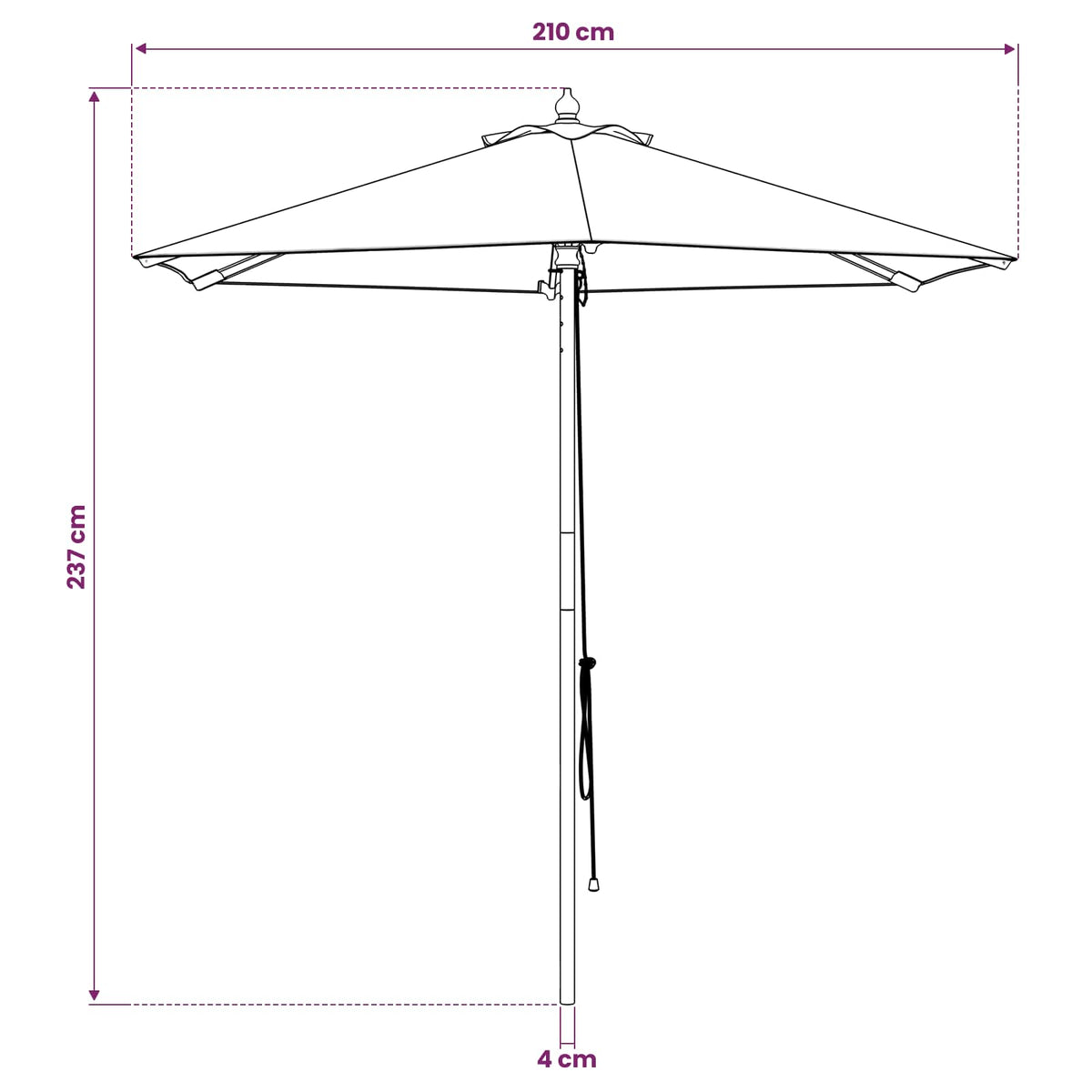 Garden Parasol Ø 210 x 237 cm Solid Eucalyptus Wood Cream White