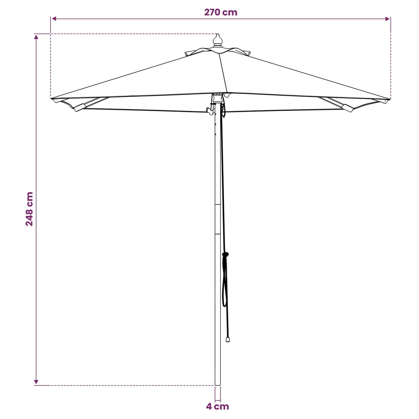 Garden Parasol Ø 270 x 248 cm Solid Eucalyptus Wood Anthracite