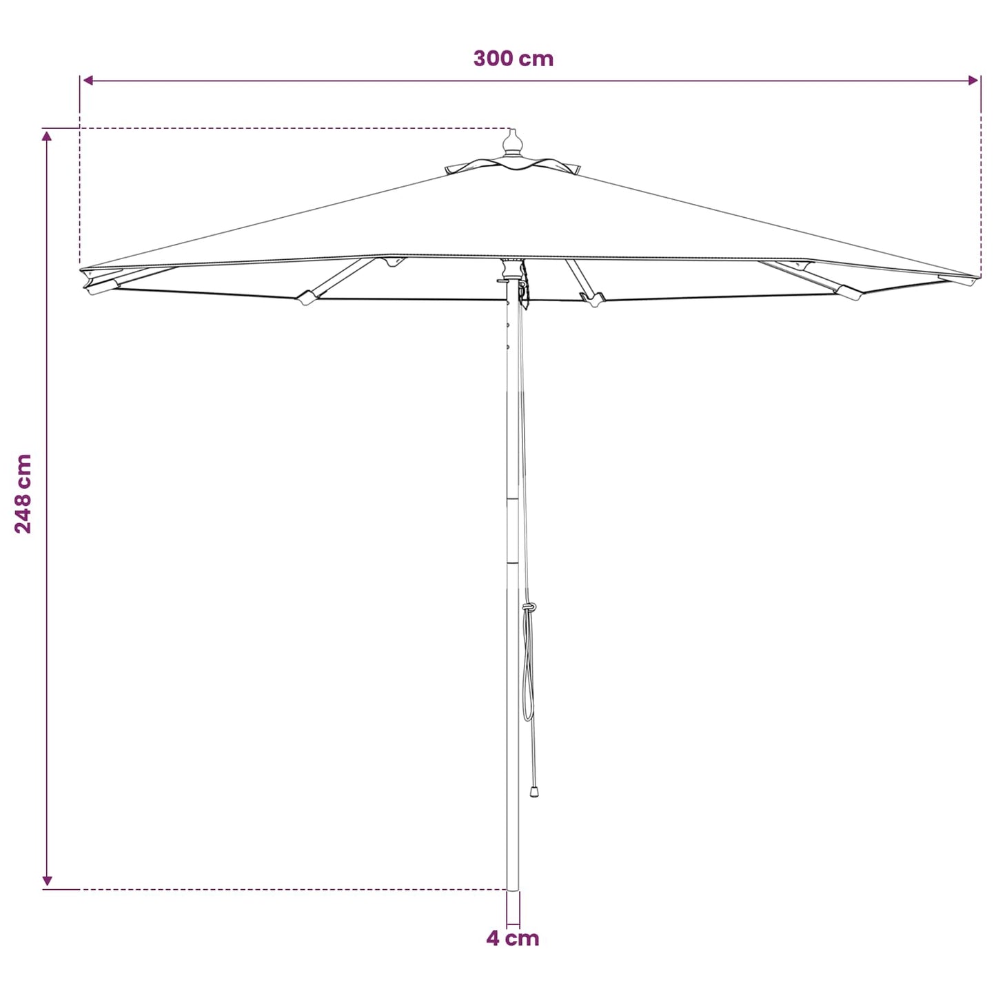 Garden Parasol Ø 300 x 248 cm Solid Eucalyptus Wood Anthracite