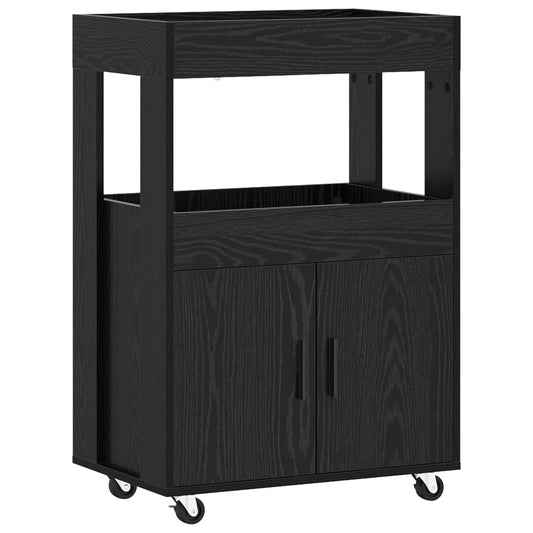 Bar Cart Black Oak 60 x 39.5 x 89 cm Engineered Wood