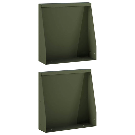 Retaining Wall 2 pcs 40 x 12 x 50 cm Steel Olive Green