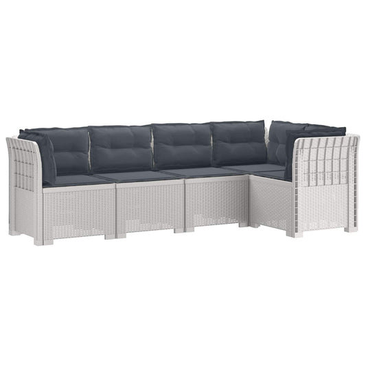 5-Seater Garden Sofa with Cushions Rattan Look PP White