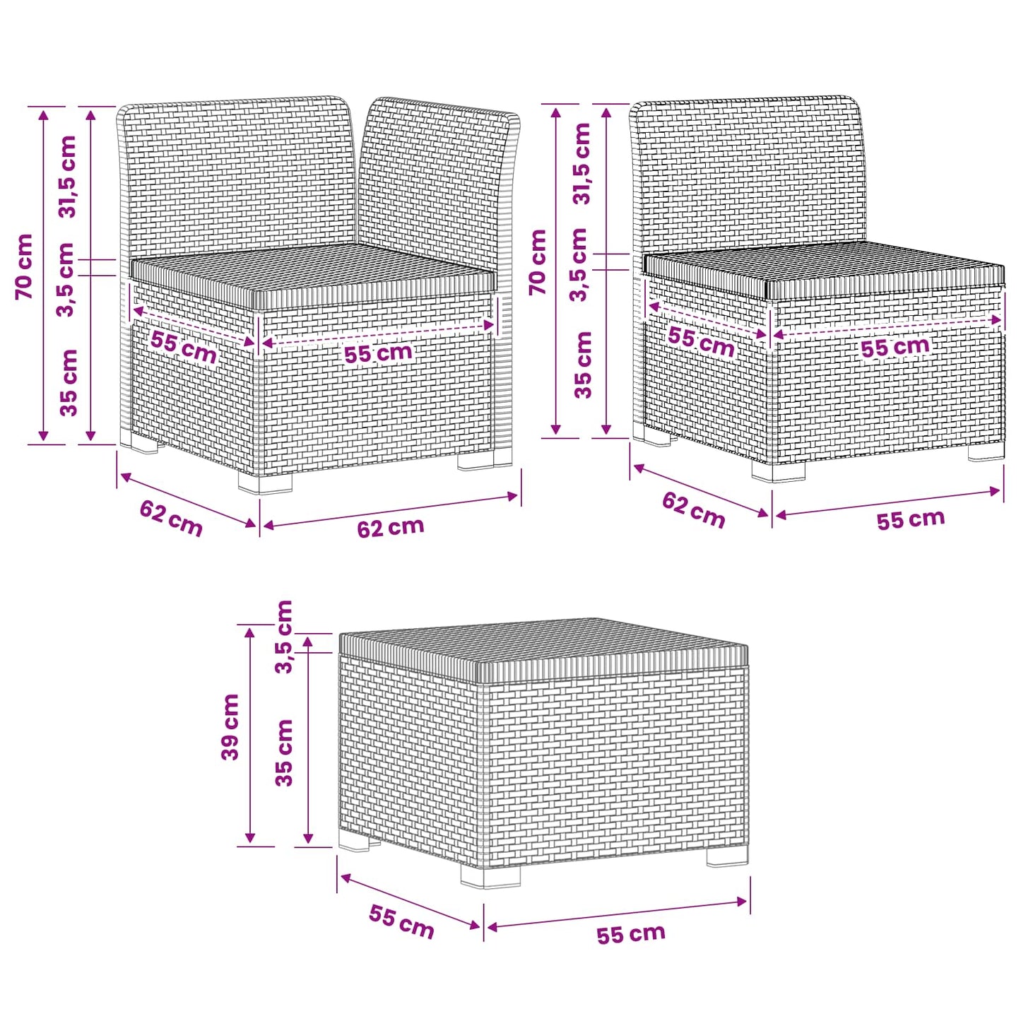 6-Seater Garden Sofa Rattan Look PP White