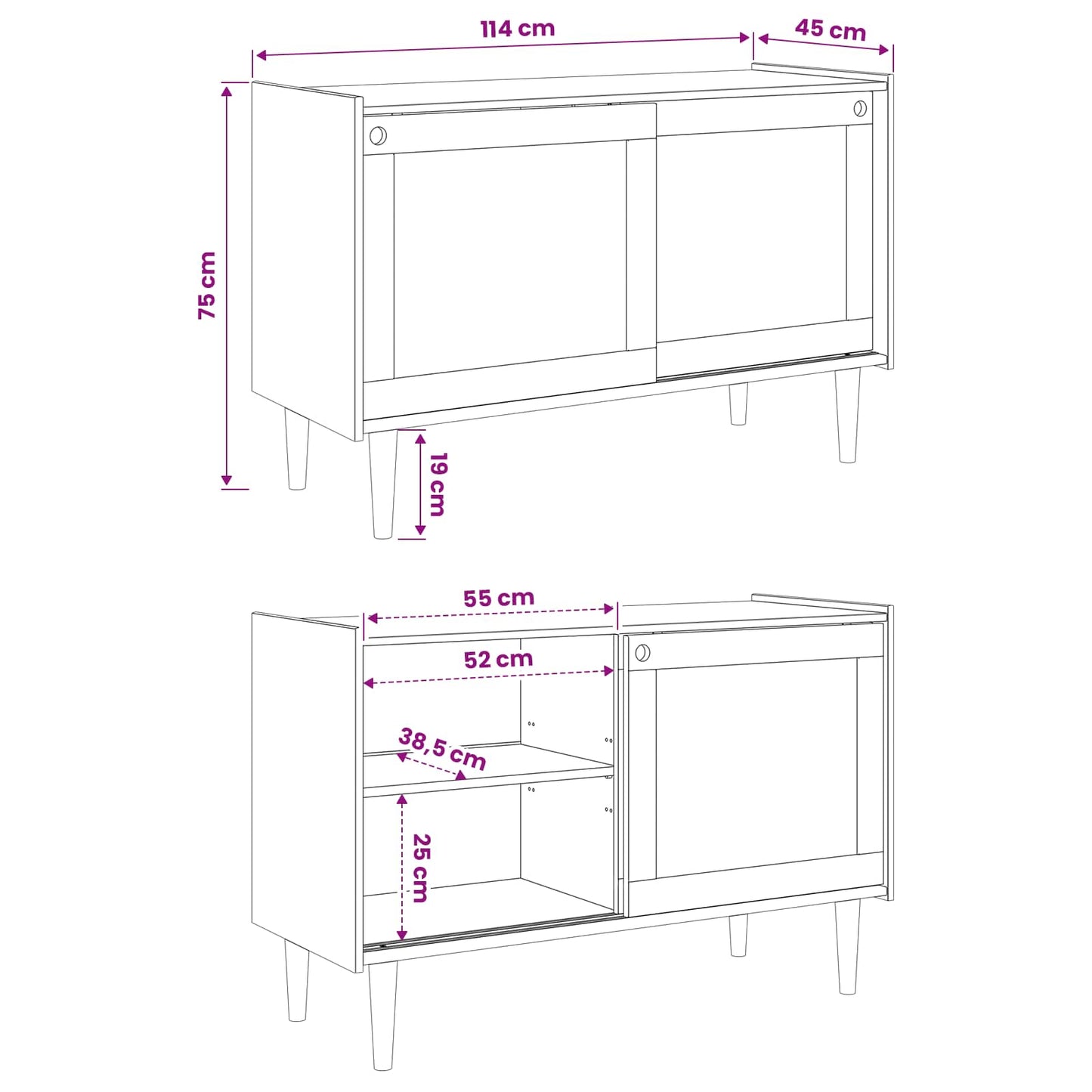 Sideboard BILBAO Dark Caramel 114 x 45 x 75 cm