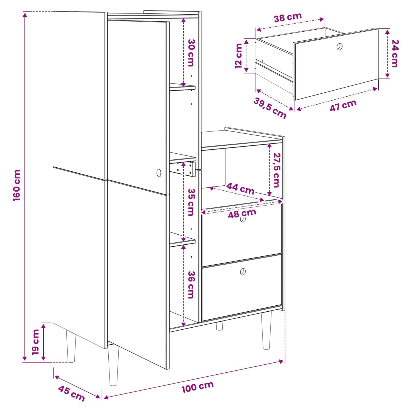 Cupboard BILBAO Caramel 100 x 45 x 160 cm