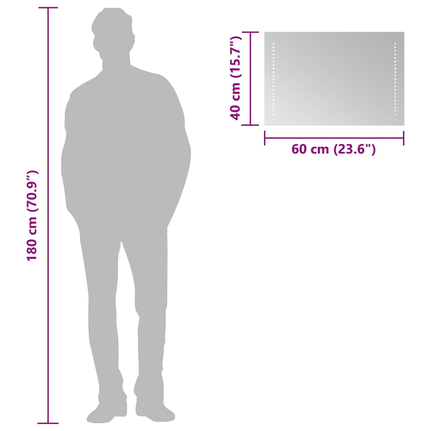 LED Bathroom Mirror Transparent 60 x 40 cm Tempered Glass