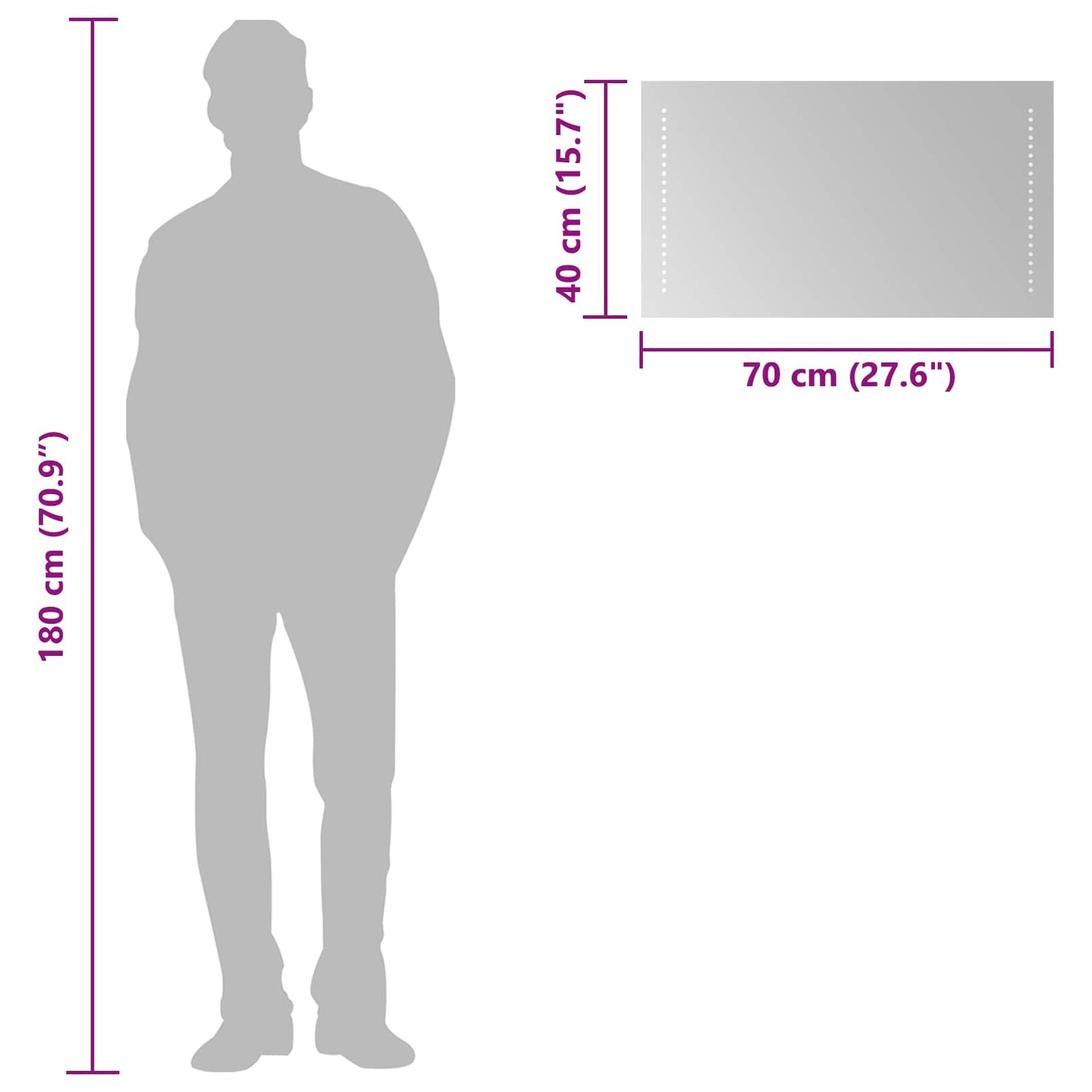 LED Bathroom Mirror Transparent 70 x 40 cm Tempered Glass