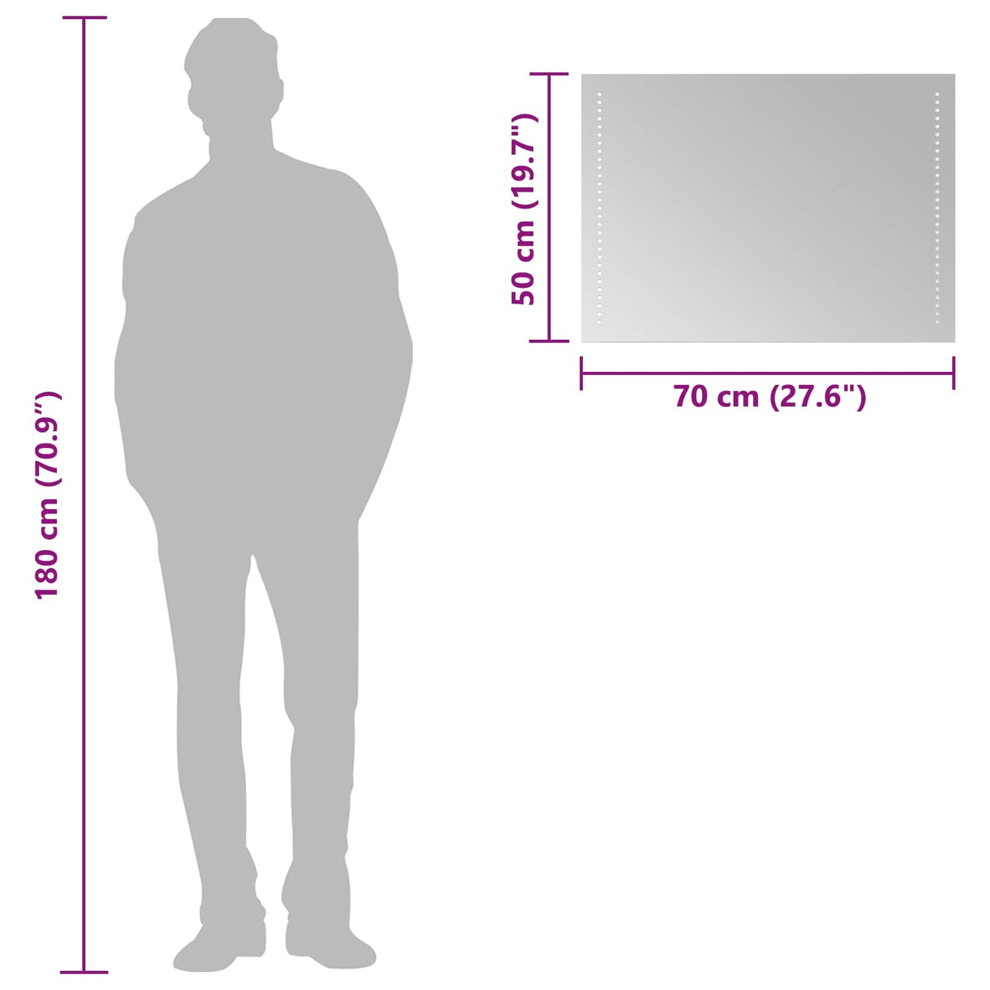 LED Bathroom Mirror Transparent 70 x 50 cm Tempered Glass