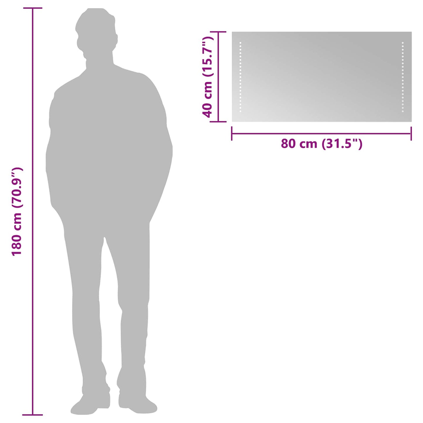 LED Bathroom Mirror Transparent 80 x 40 cm Tempered Glass