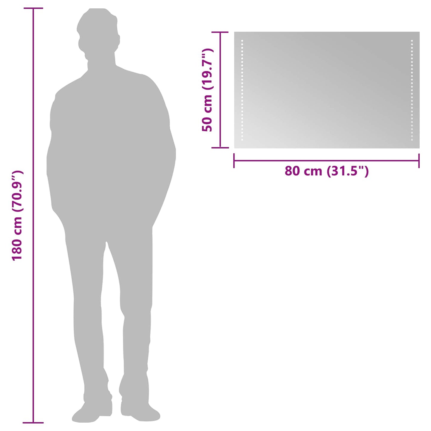 LED Bathroom Mirror Transparent 80 x 50 cm Tempered Glass
