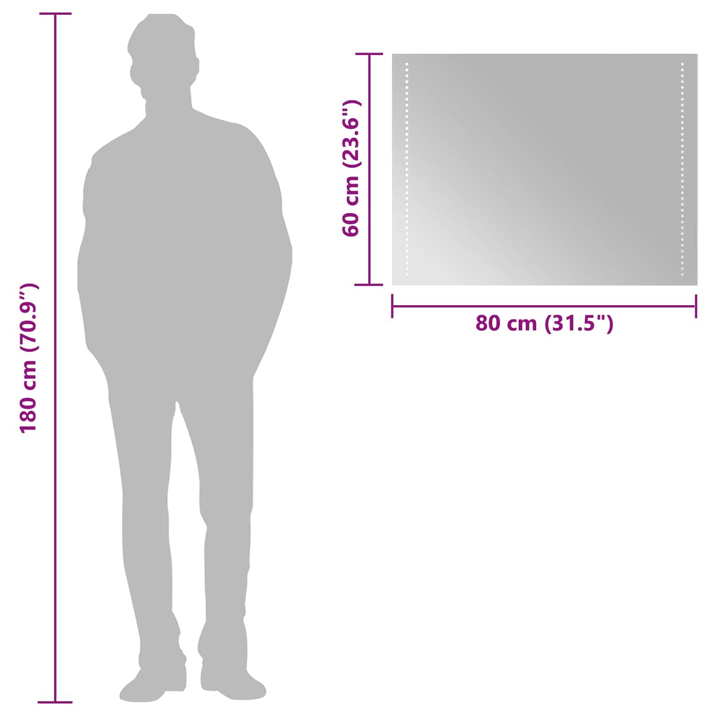 LED Bathroom Mirror Transparent 80 x 60 cm Tempered Glass
