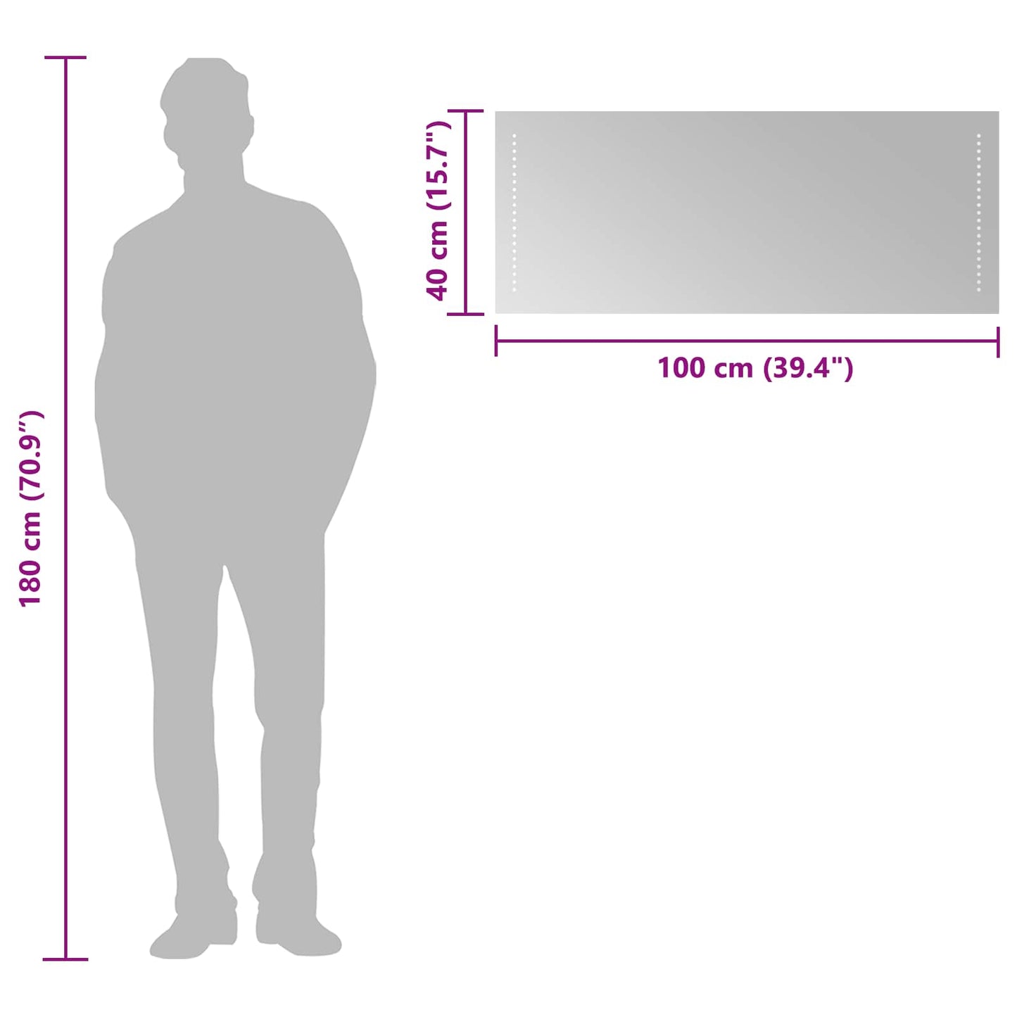 LED Bathroom Mirror Transparent 100 x 40 cm Tempered Glass