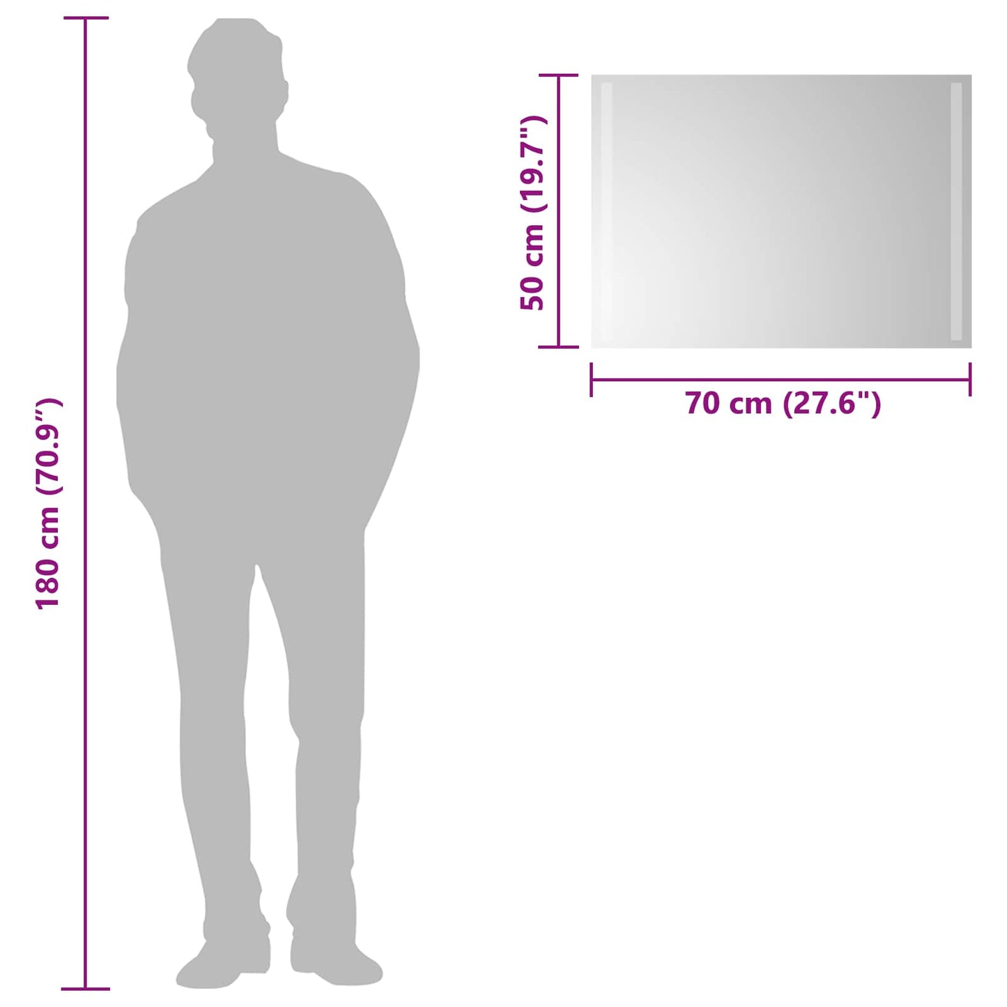 LED Bathroom Mirror Transparent 70 x 50 cm Tempered Glass