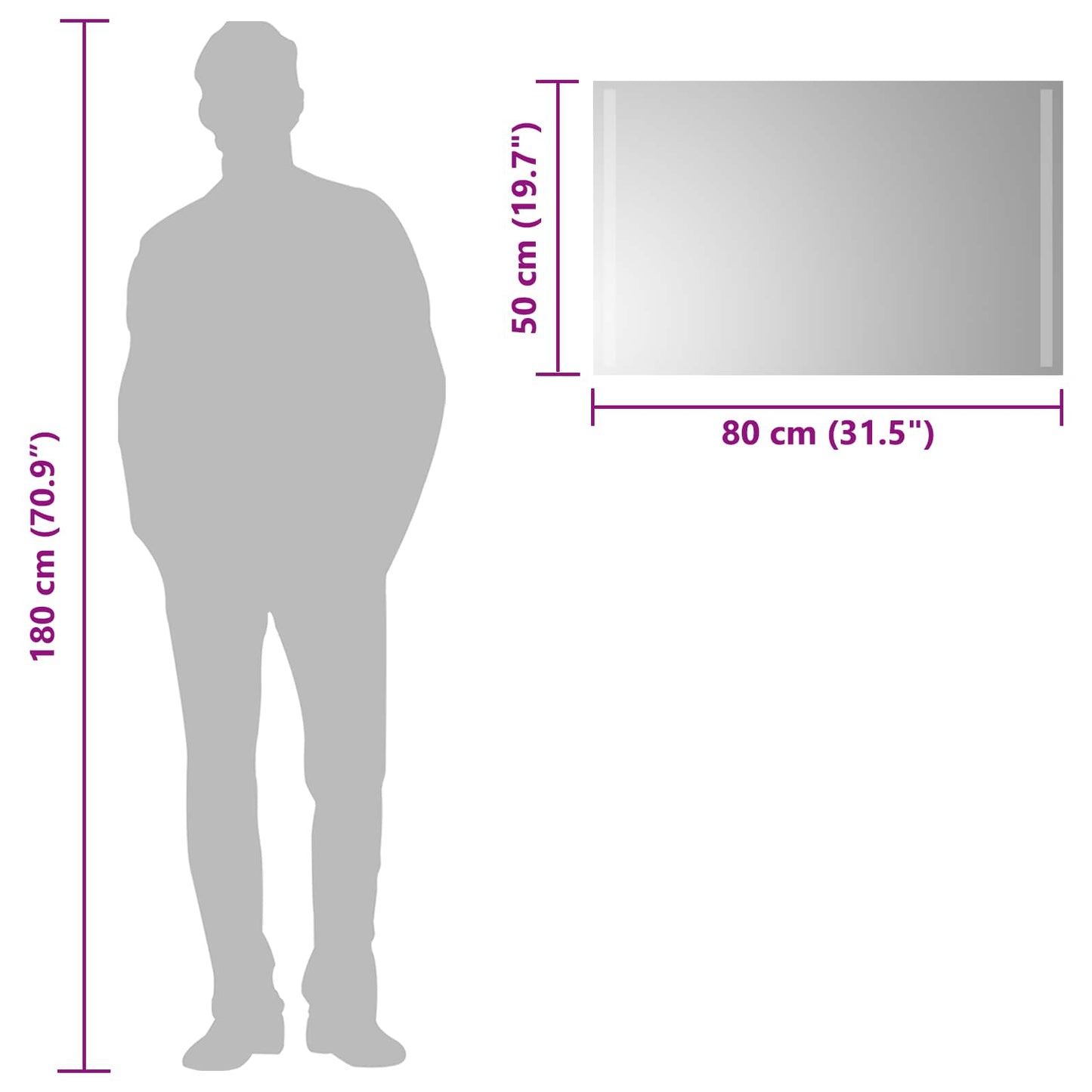 LED Bathroom Mirror Transparent 80 x 50 cm Tempered Glass