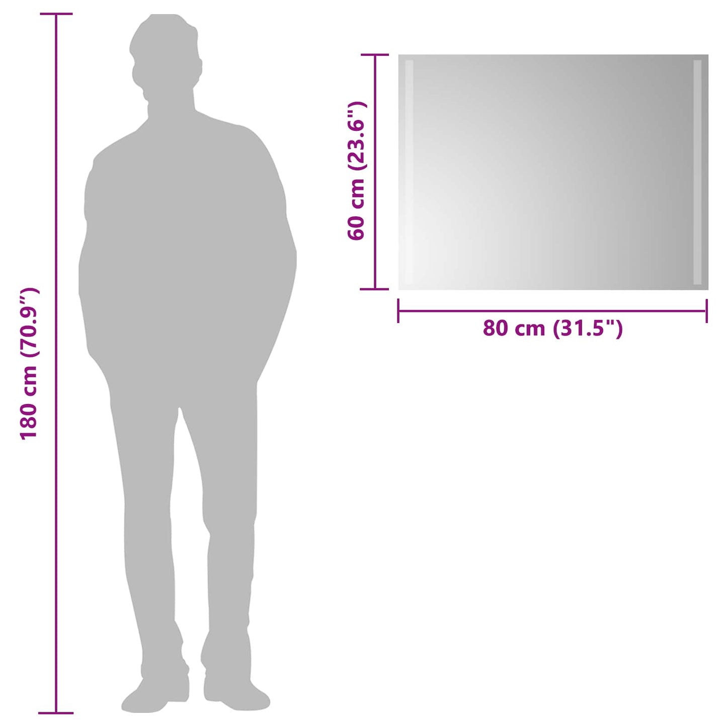 LED Bathroom Mirror Transparent 80 x 60 cm Tempered Glass