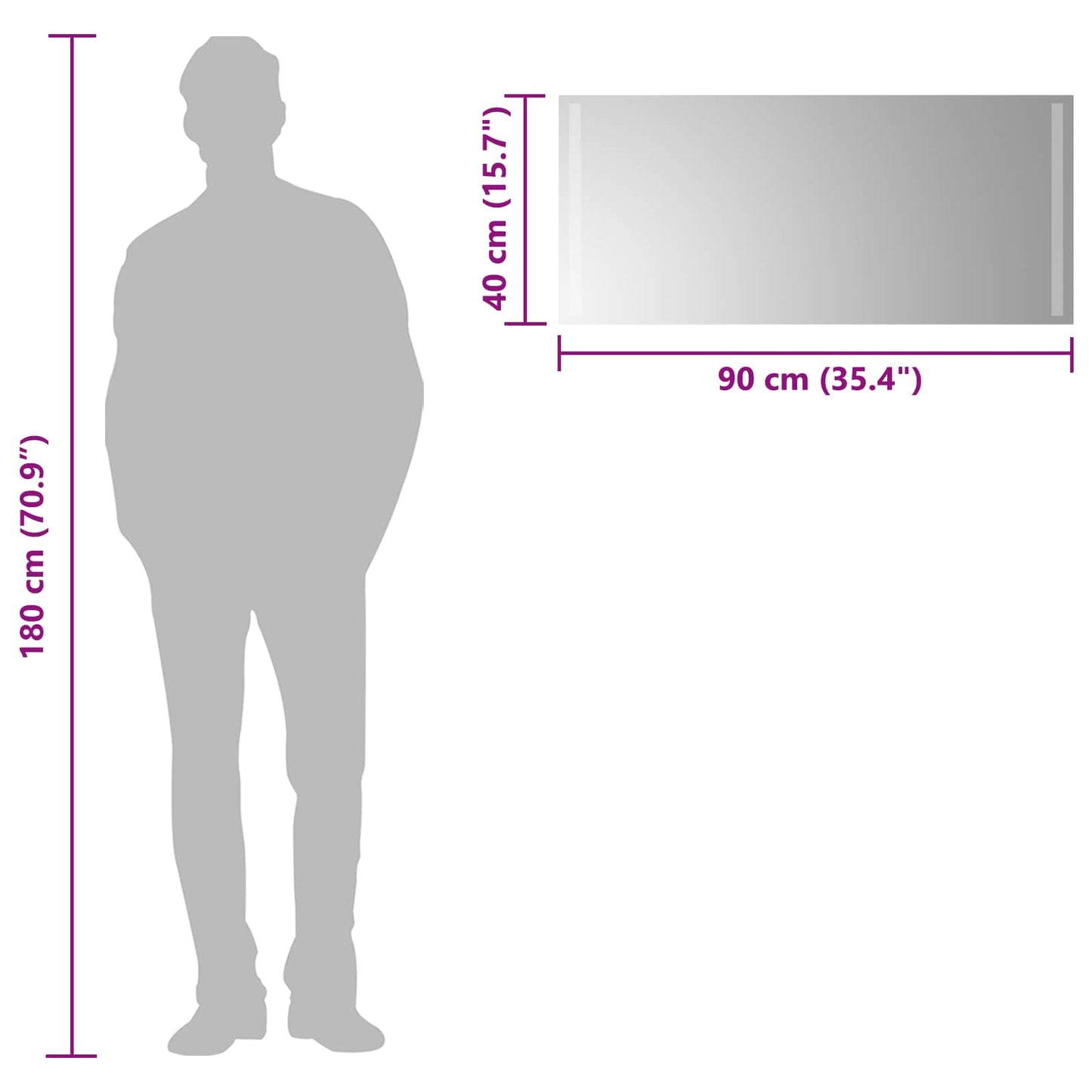 LED Bathroom Mirror Transparent 90 x 40 cm Tempered Glass