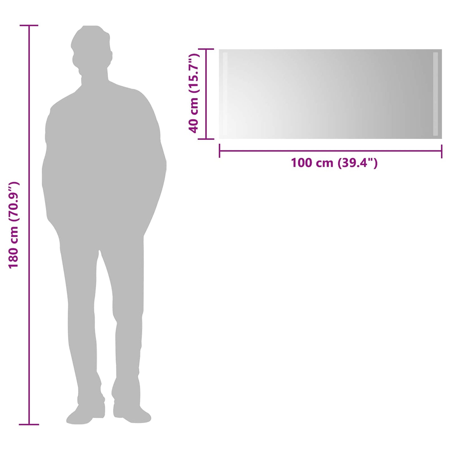 LED Bathroom Mirror Transparent 100 x 40 cm Tempered Glass
