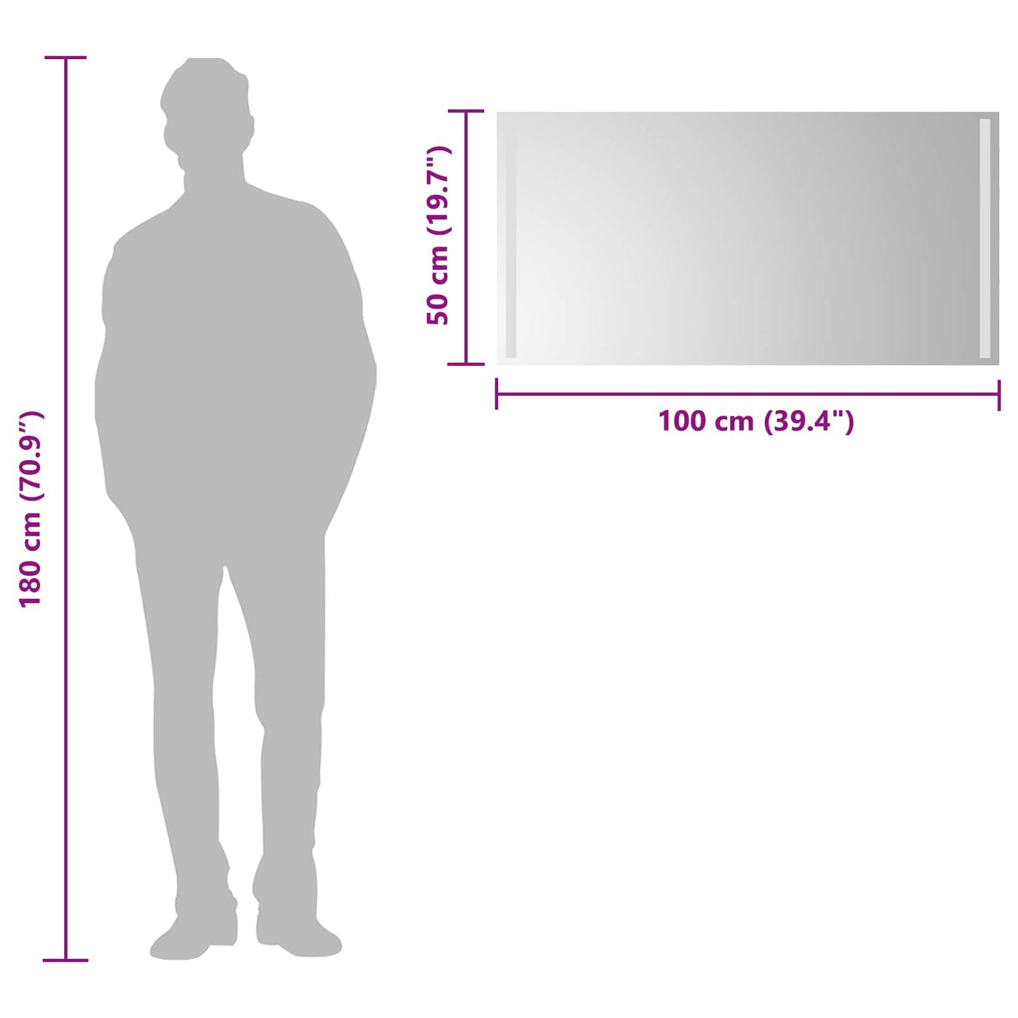 LED Bathroom Mirror Transparent 100 x 50 cm Tempered Glass