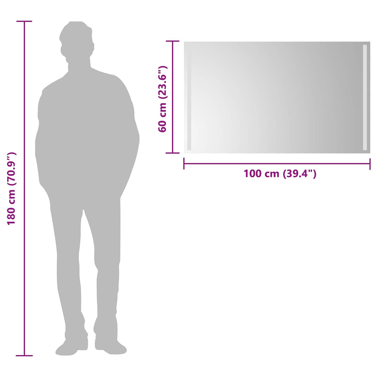LED Bathroom Mirror Transparent 100 x 60 cm Tempered Glass
