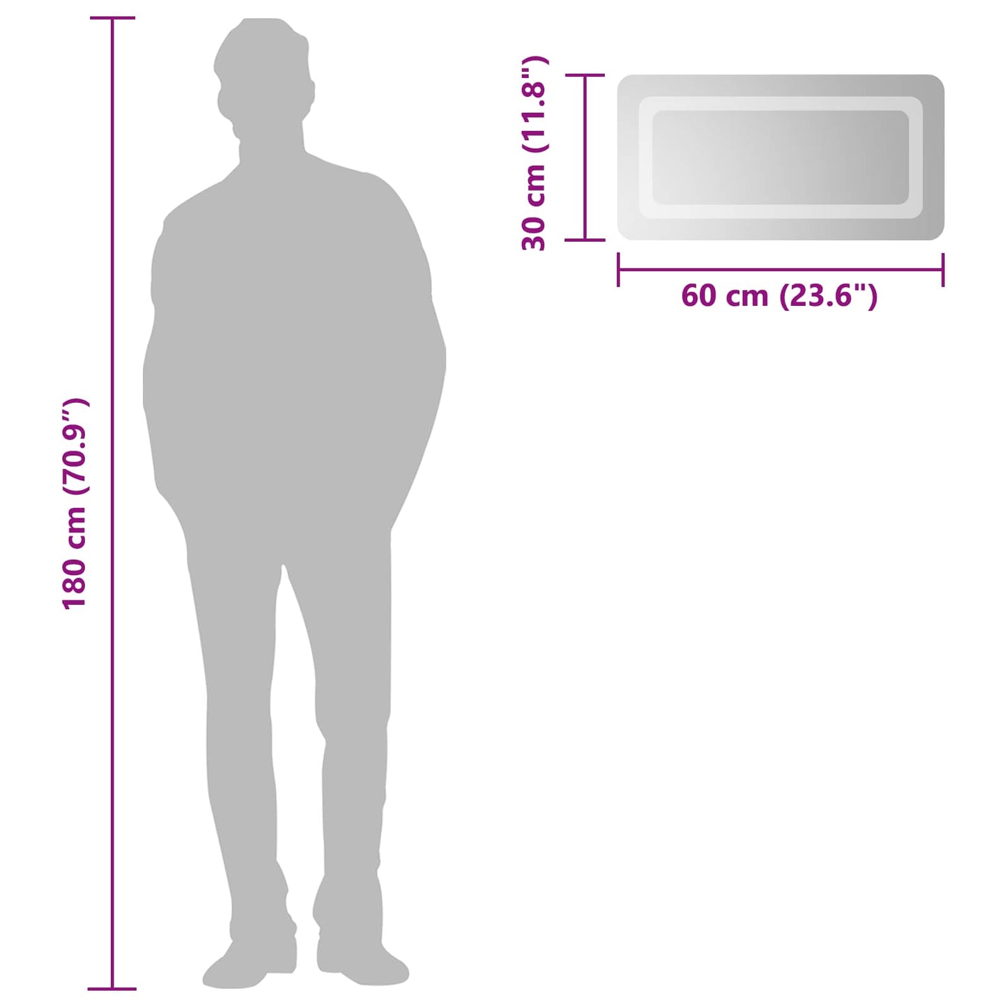 LED Bathroom Mirror Transparent 60 x 30 cm Tempered Glass