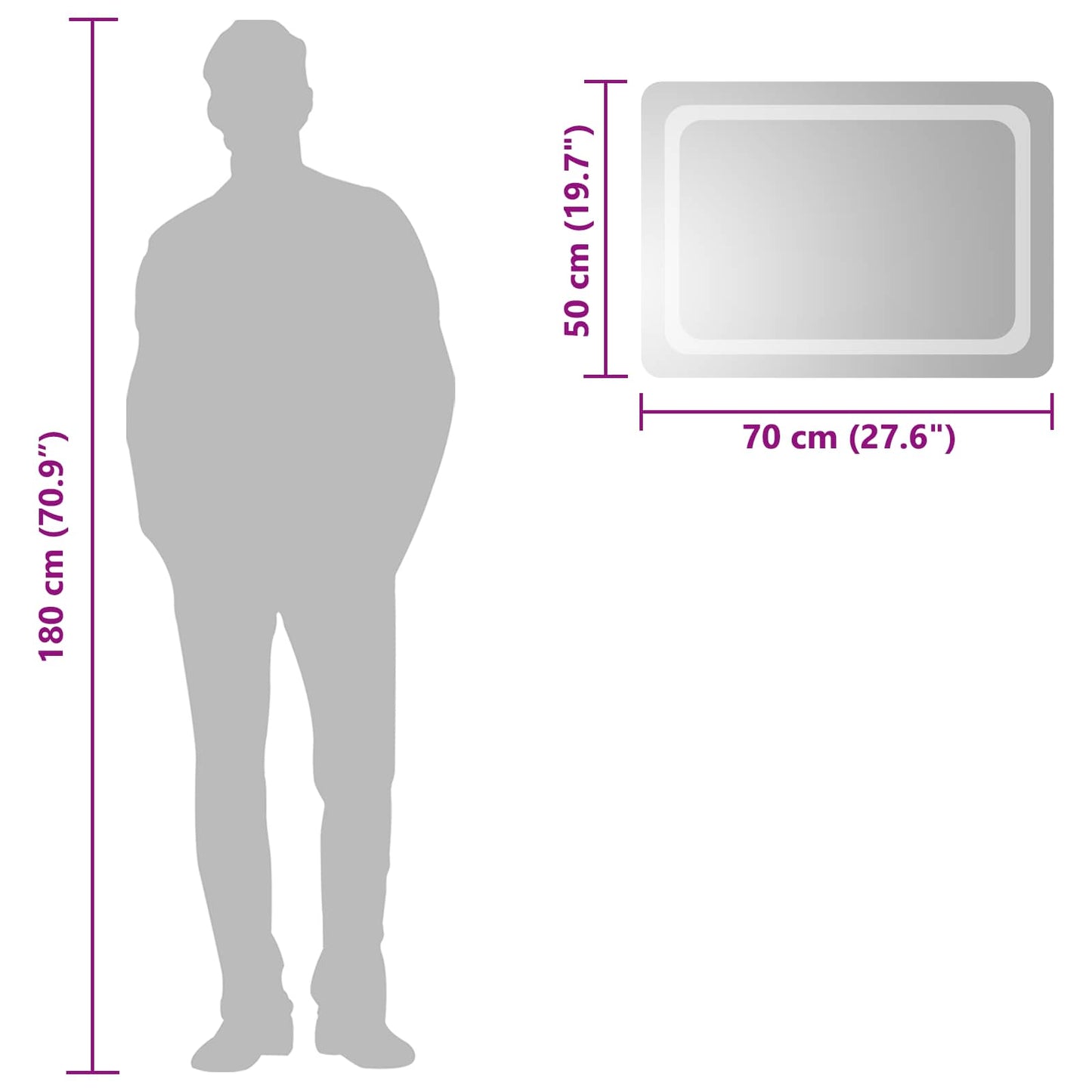 LED Bathroom Mirror Transparent 70 x 50 cm Tempered Glass
