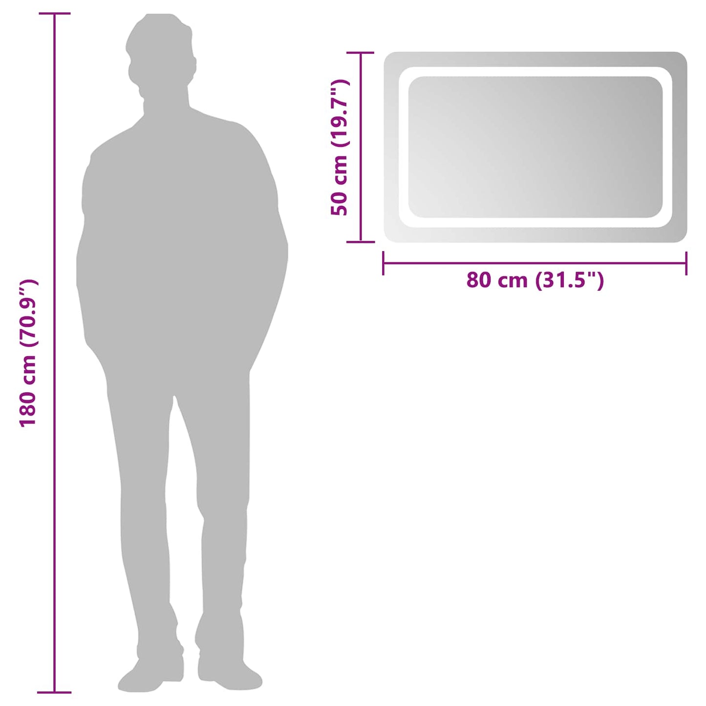 LED Bathroom Mirror Transparent 80 x 50 cm Tempered Glass