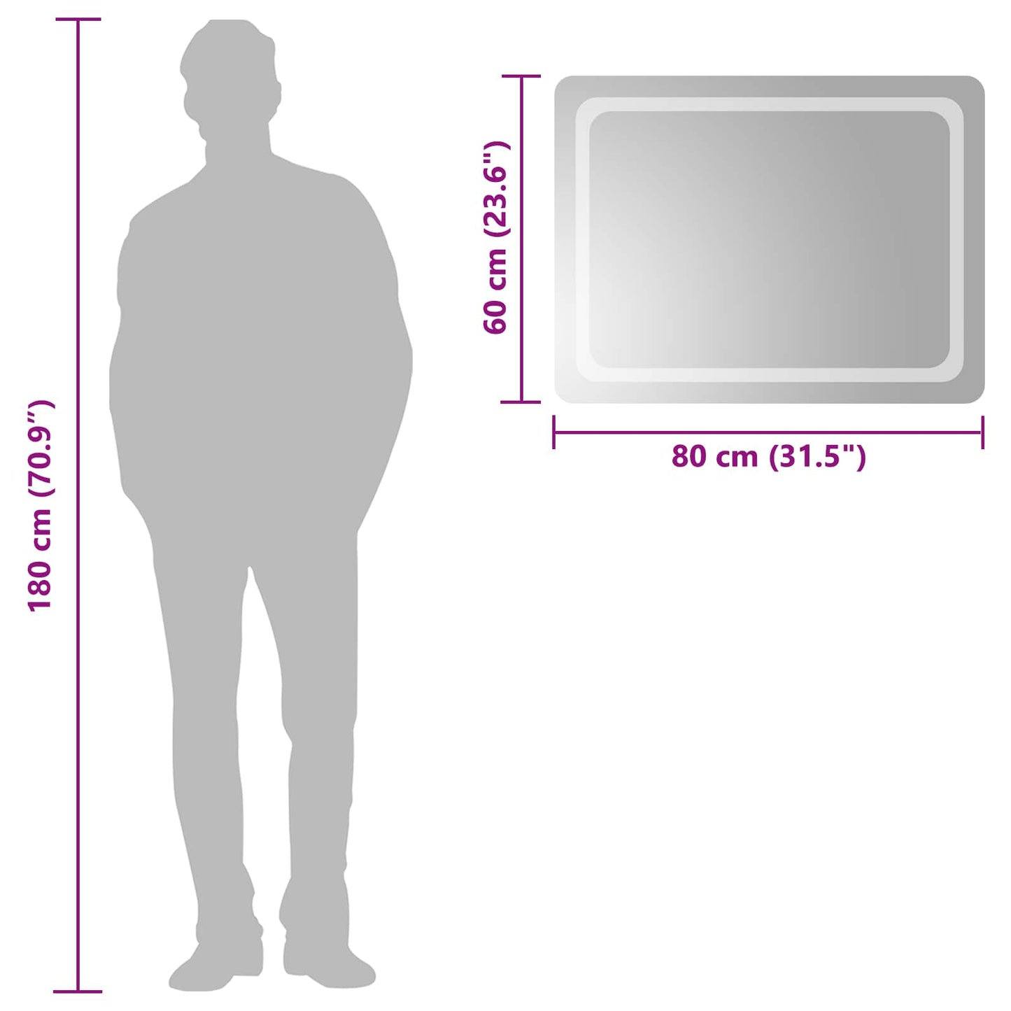 LED Bathroom Mirror Transparent 80 x 60 cm Tempered Glass