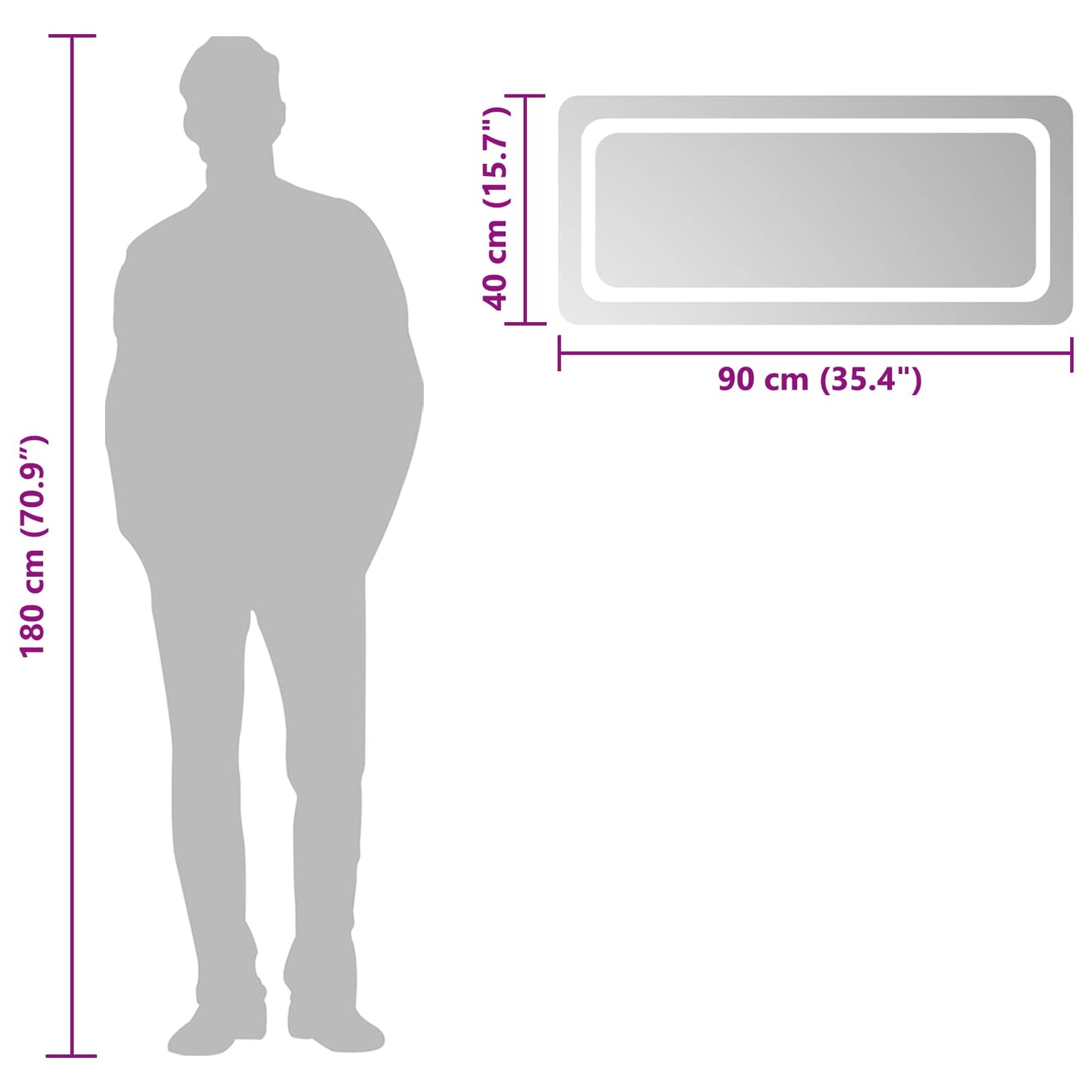 LED Bathroom Mirror Transparent 90 x 40 cm Tempered Glass