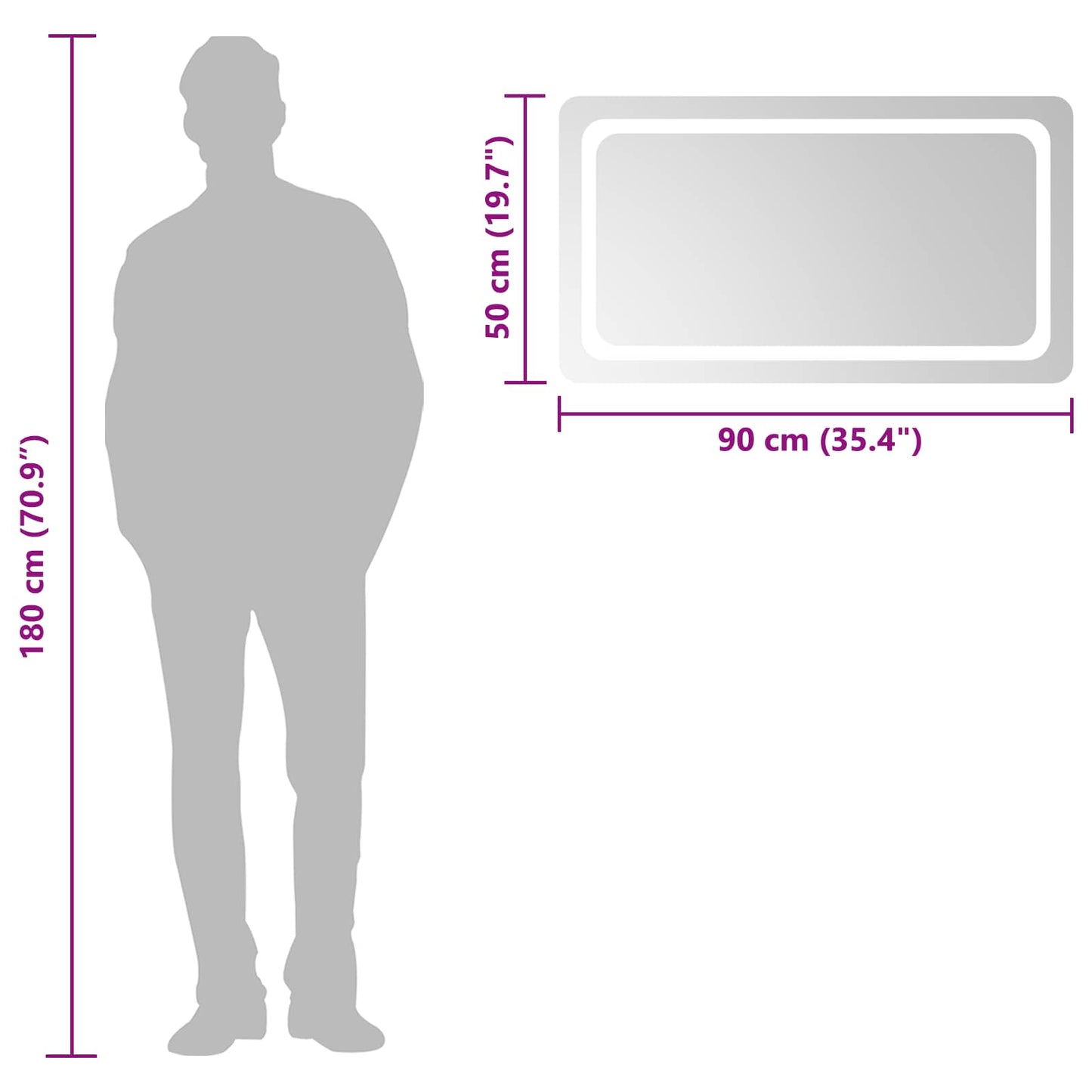 LED Bathroom Mirror Transparent 90 x 50 cm Tempered Glass