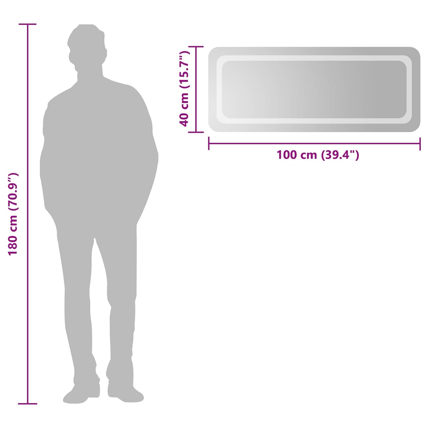 LED Bathroom Mirror Transparent 100 x 40 cm Tempered Glass