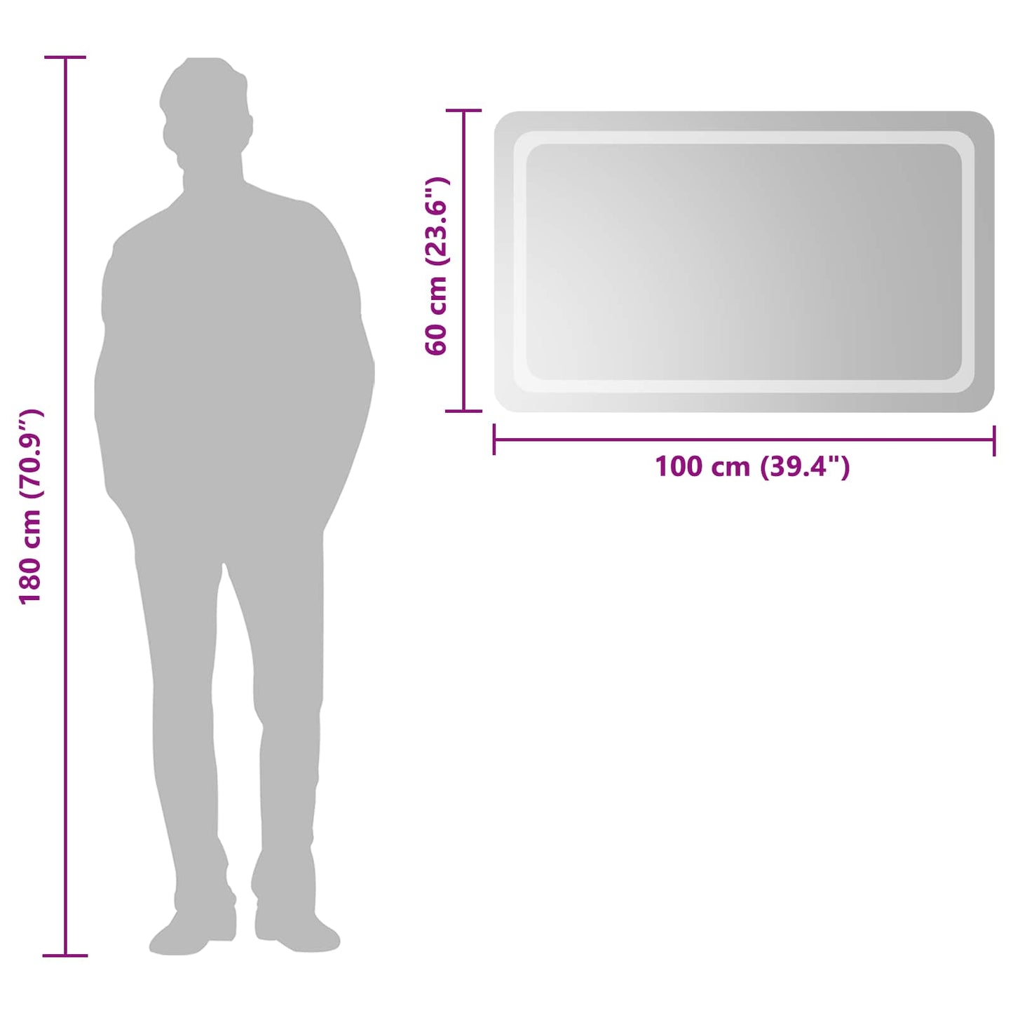 LED Bathroom Mirror Transparent 100 x 60 cm Tempered Glass