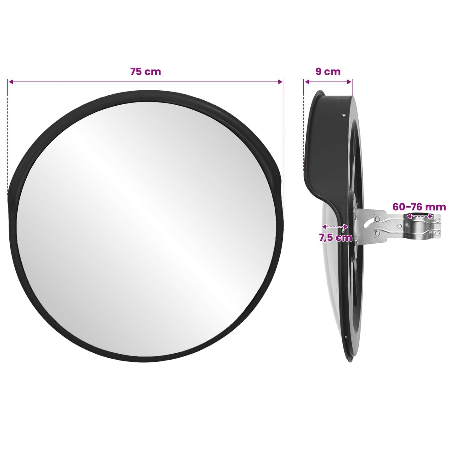 Outdoor Convex Traffic Mirror Black Ø75 cm Polycarbonate