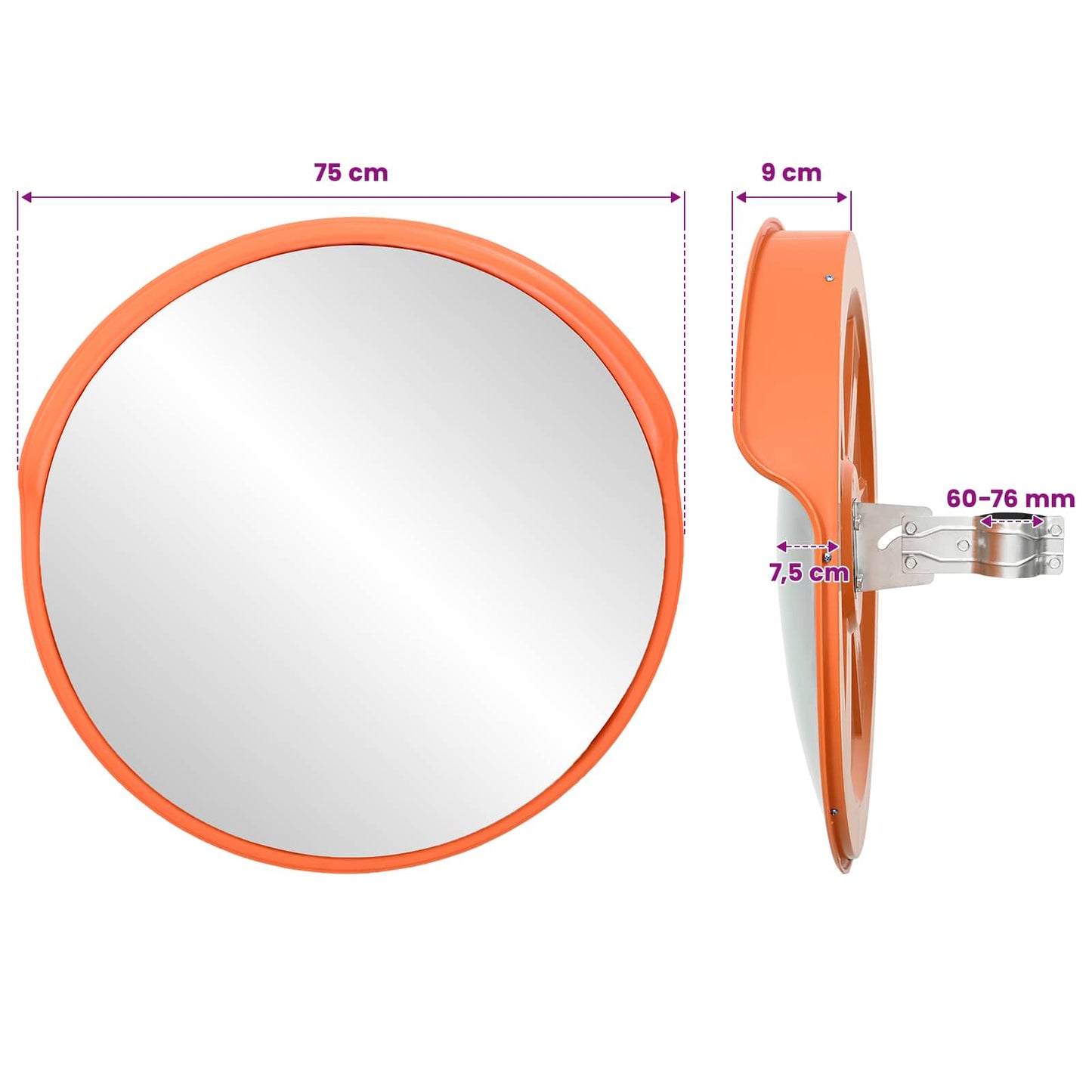 Outdoor Convex Traffic Mirror Orange Ø75 cm Polycarbonate