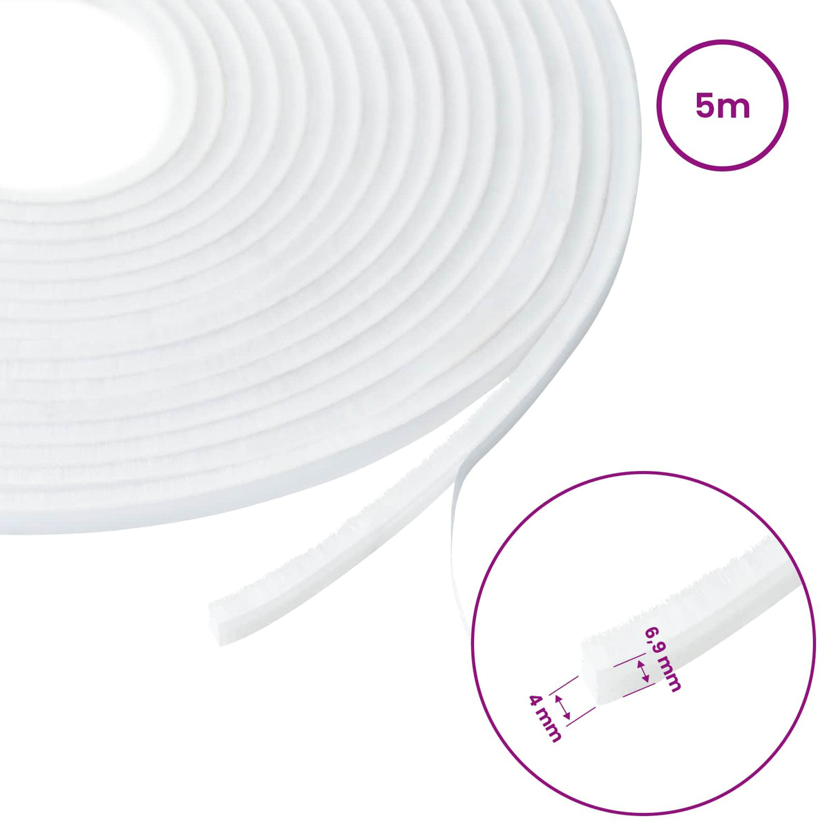 Self-Adhesive Door Brush Seal 5 m PP White