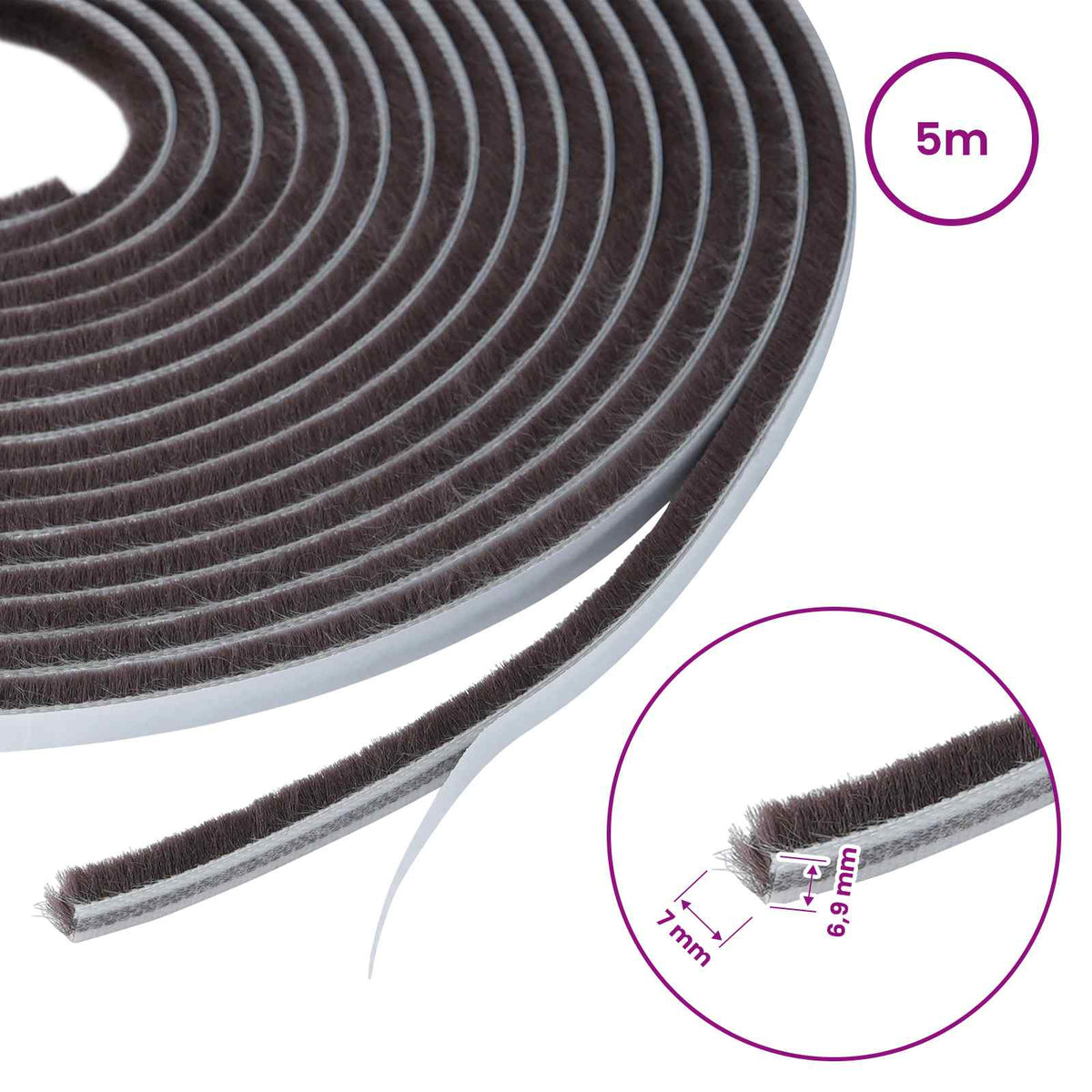 Self-Adhesive Door Brush Seal 5 m PP Brown
