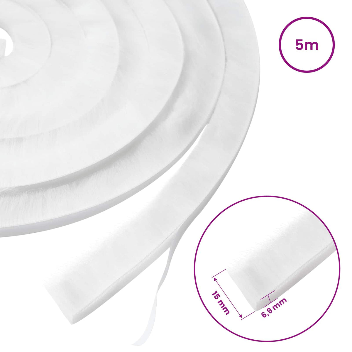 Self-Adhesive Door Brush Seal 5 m PP White
